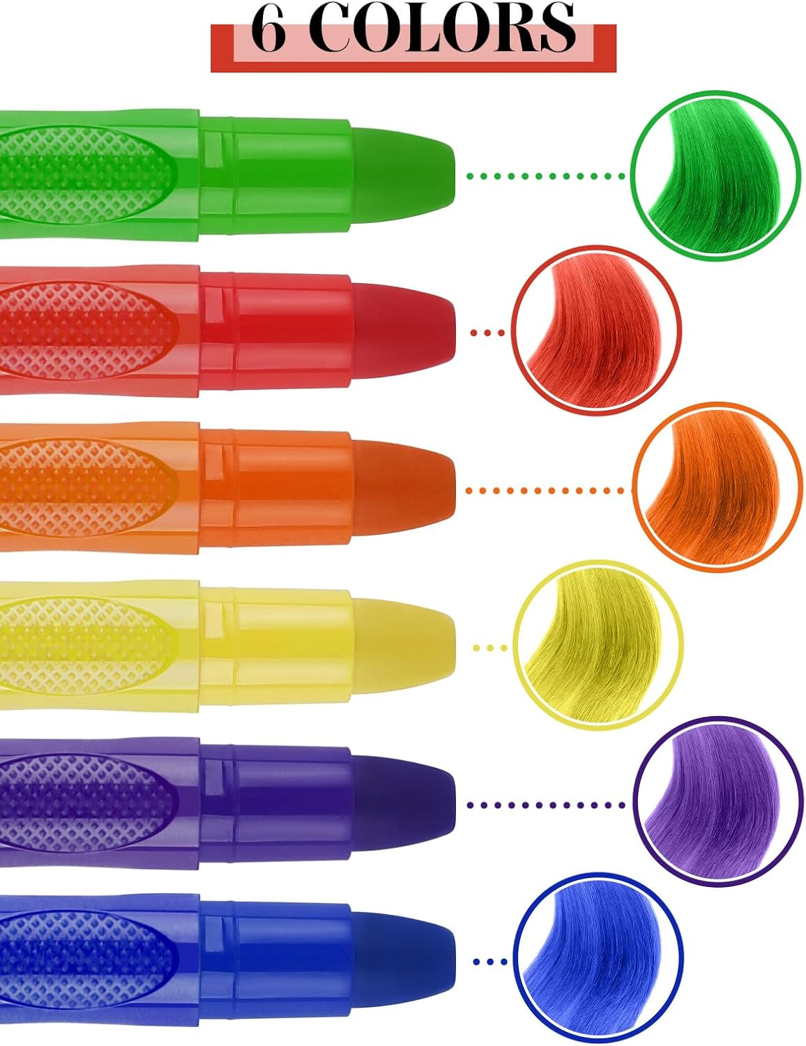 Kalolary 6 Color Hair Chalk Temporary Hair Color- Hair Color Pens Washable Color Dye Markers for Kids Girls Hair Dyeing Party, Cosplay, Halloween, Christmas image number 4