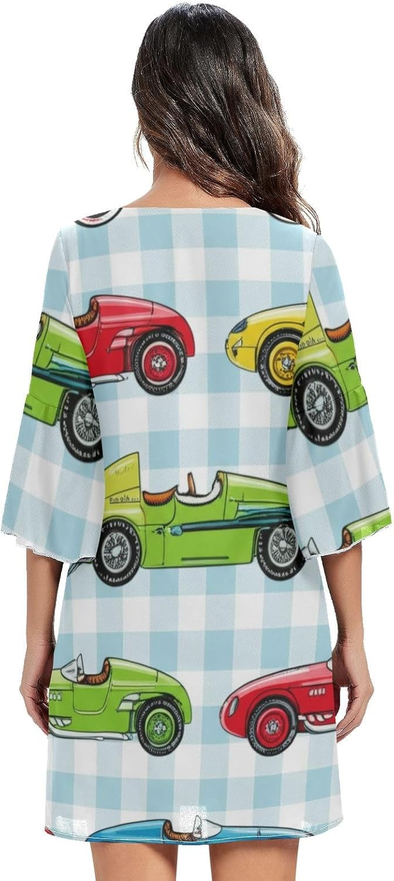 Vintage Race Cars Plaid Western a Line Dress Printed Line Maternity Dress S-XXL image number 3