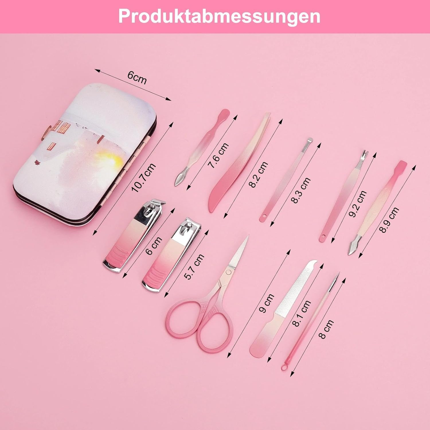 VOSSOT 10 Piece Manicure Set, Nail Clippers, Scissors, Tweezers, Nail Set, Nail Care Set, Tools, Pedicure Set, Women, Men, Toe, Finger Manicure Kit Made of Stainless Steel with Travel Case for Home image number 4