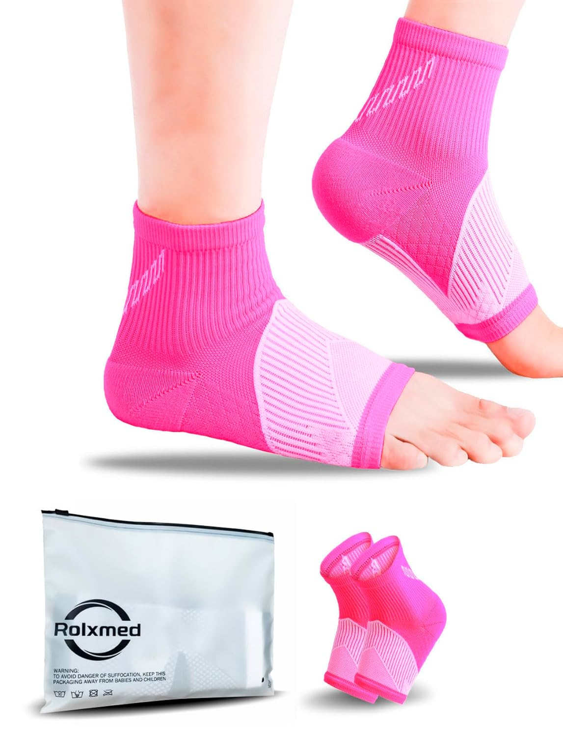 Rolxmed Ankle Support Brace Compression Sleeves for Plantar Fasciitis Neuropathy Relief Sport Socks for Men & Women (1Pair) (Black, L)