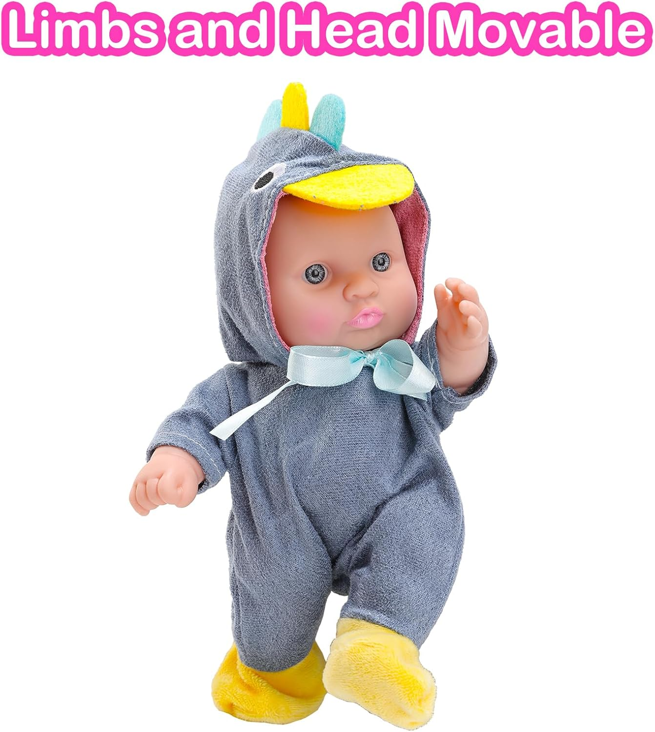 Barwa 8 Inch Baby Doll with Cute Animal Clothes Miniature Reborn Doll Lifelike Vinyl Washable PVC Material Tiny Movable Dolls Mini Toy Dolls for Toddlers (Dinosaur) image number 1