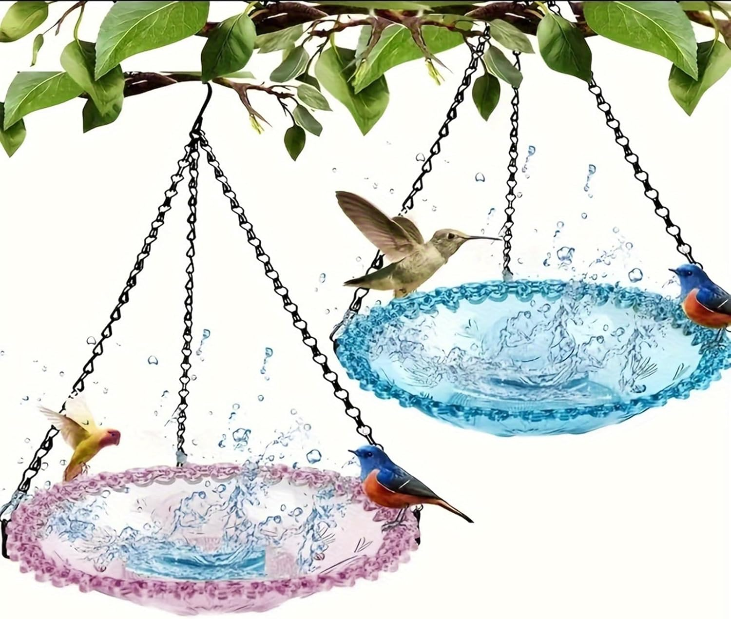 2Pcs Hanging Bird Feeder, Hanging Seed Tray,Bird Bath - Bird Feeder for Outdoor Garden Yard Decoration（Blue and Pink） image number 4