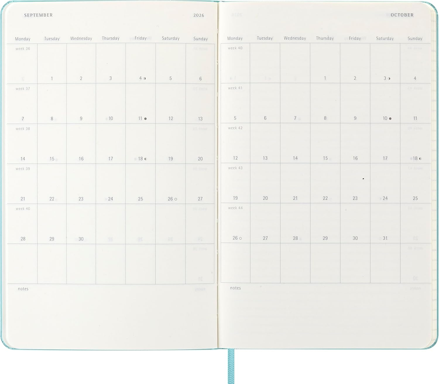 Moleskine - 2026-12 Month Weekly Notebook Hard Cover Diary - Large - Aquamarine image number 3