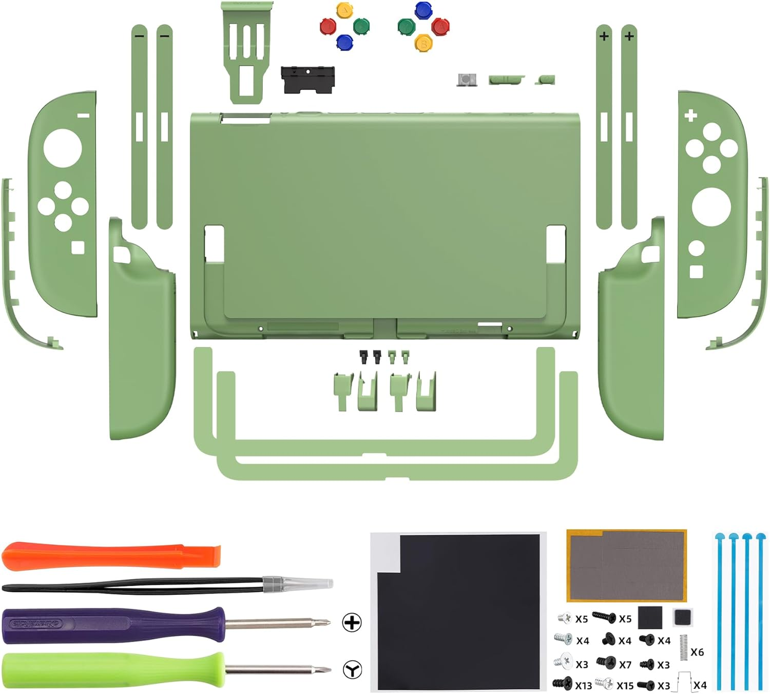 Extremerate DIY Replacement Shell Buttons for Nintendo Switch 2, Custom Console Rear Back Plate + Faceplate with Decorative Strips ABXY Direction Keys for Joycon 2 - Essence Version - Matcha Green