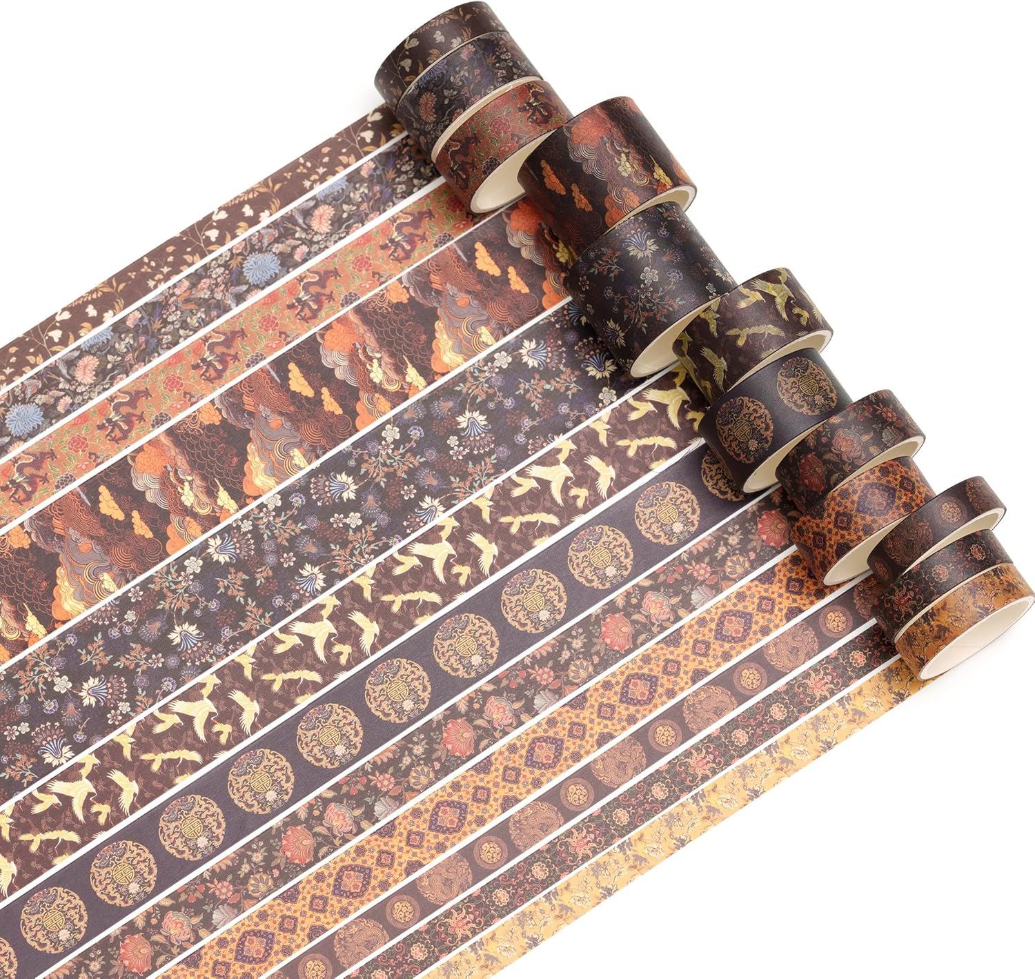 Songdao 12 Rolls Chinoiserie Washi Tape Set Chinese Arts Adhesive Tapes Geometric Garden Decorative Masking Tape Sets for Craft, Kids, Scrapbook, DIY, Gift Wrapping (Whispers of Dragon) - Drifting On Azure Waves image number 2