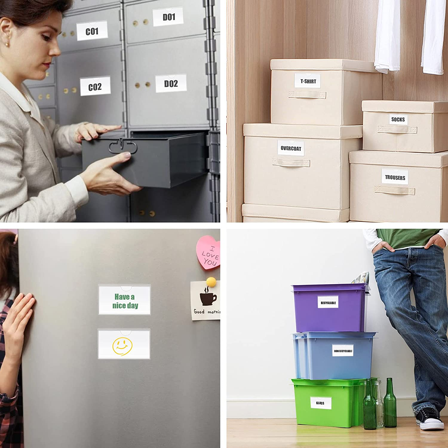 Self-Adhesive Label, Adhesive Label Holder Shelf Tag, Index Card Plastic Drawers File Cabinet Storage Bins Label Holder for Supermarket Bookshelf Mailbox Business Kitchen - 20Pcs