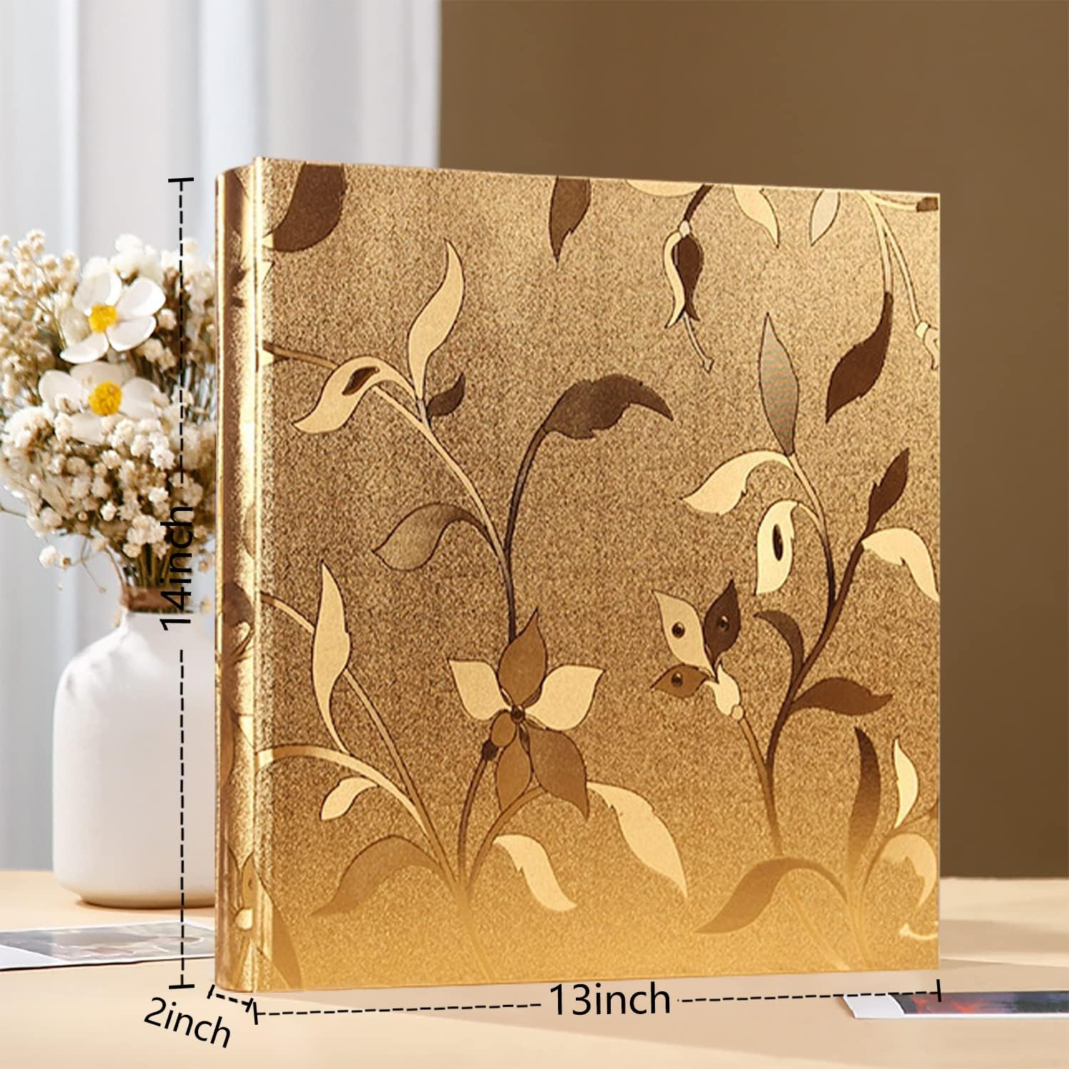 Leather Cover Photo Album 600 Pockets Sewn Bonded Memo Album Slots Album Hold 4X6 Photos 5 per Page Mother'S Day Present Wedding Memory Album (Gold L-Leaf)&hellip; image number 6
