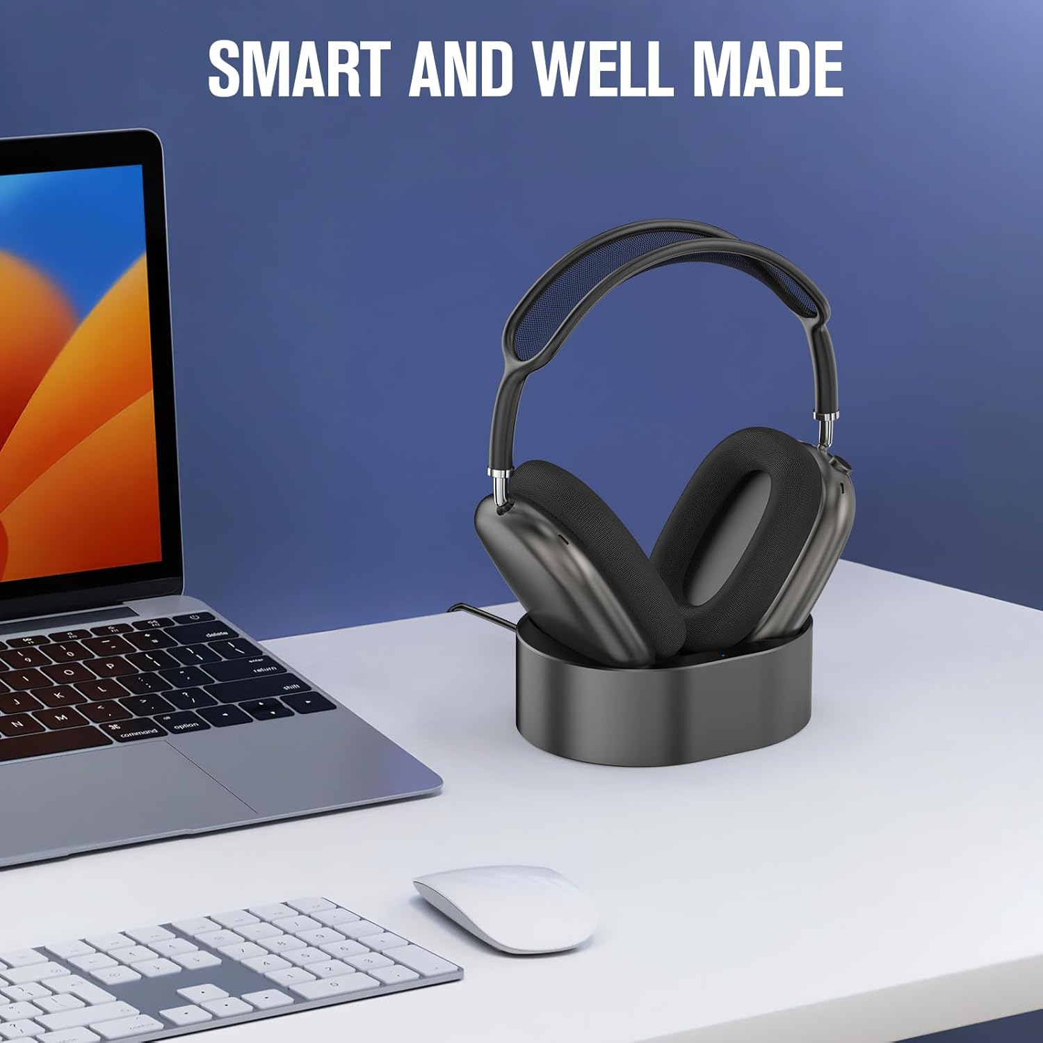 ROUNKIN Headphone Charging Stand for Airpods Max,Support Sleep Mode,Magnetic Stand,Protable Desktop Headset Holder,Headset Stand, Charging Base for Headphones,Designed for Airpods Max 2/1(Black) image number 4