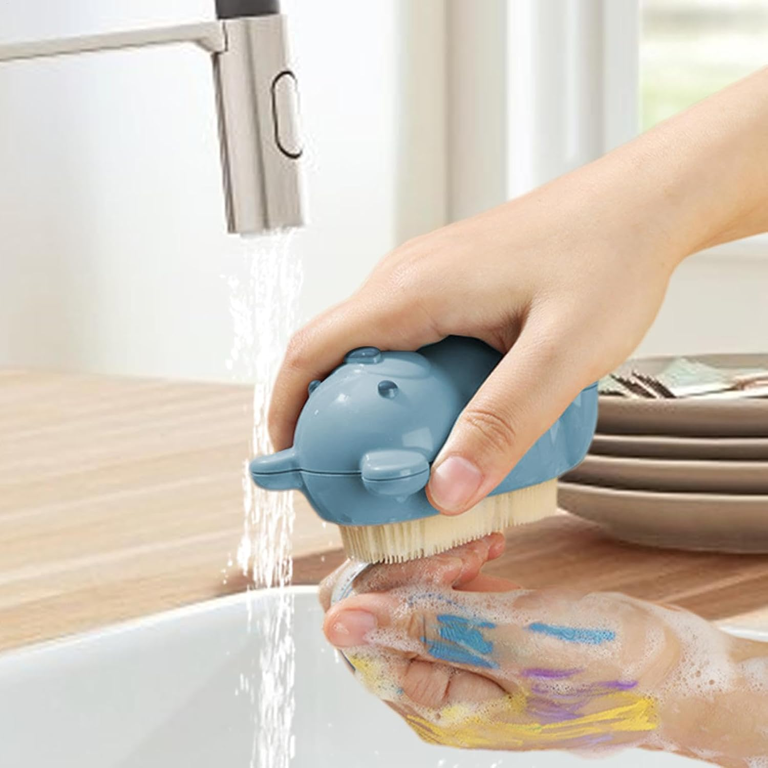 Nail Brush to Clean Nails - Clean Cute Bear Egg Brushes | Creative Easy Grasp Soft Bristle Nail Cleaning Brush for Women image number 5