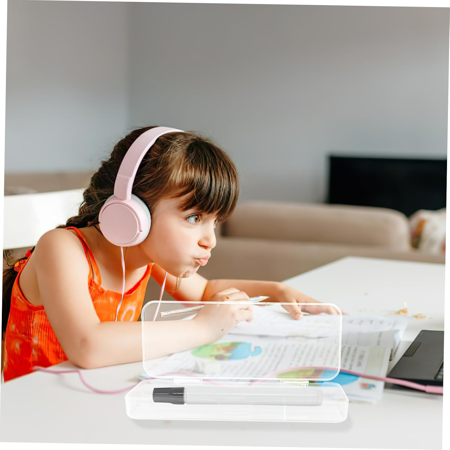 HOUDERCO Large Capacity Plastic Pencil Box Stackable Pencil Case for Stationery Organization for Desk Accessories Storage image number 1