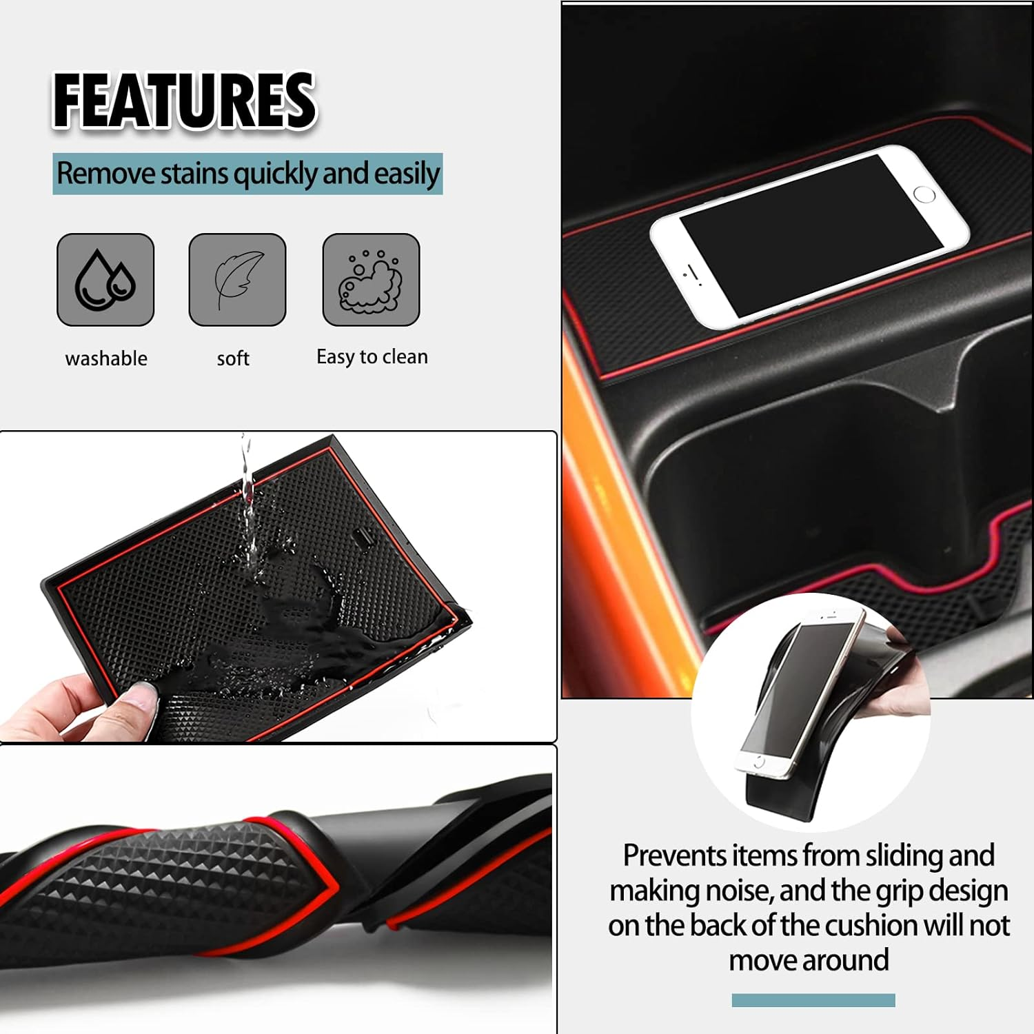 SHAOHAO Compatible with Suzuki Ignis MF 2017-2023 Anti-Dust Non-Slip Inner Door, Cup, Arm Box, Storage Mat, Inner Door Rubber Mats, 15 Pieces (Red) image number 2