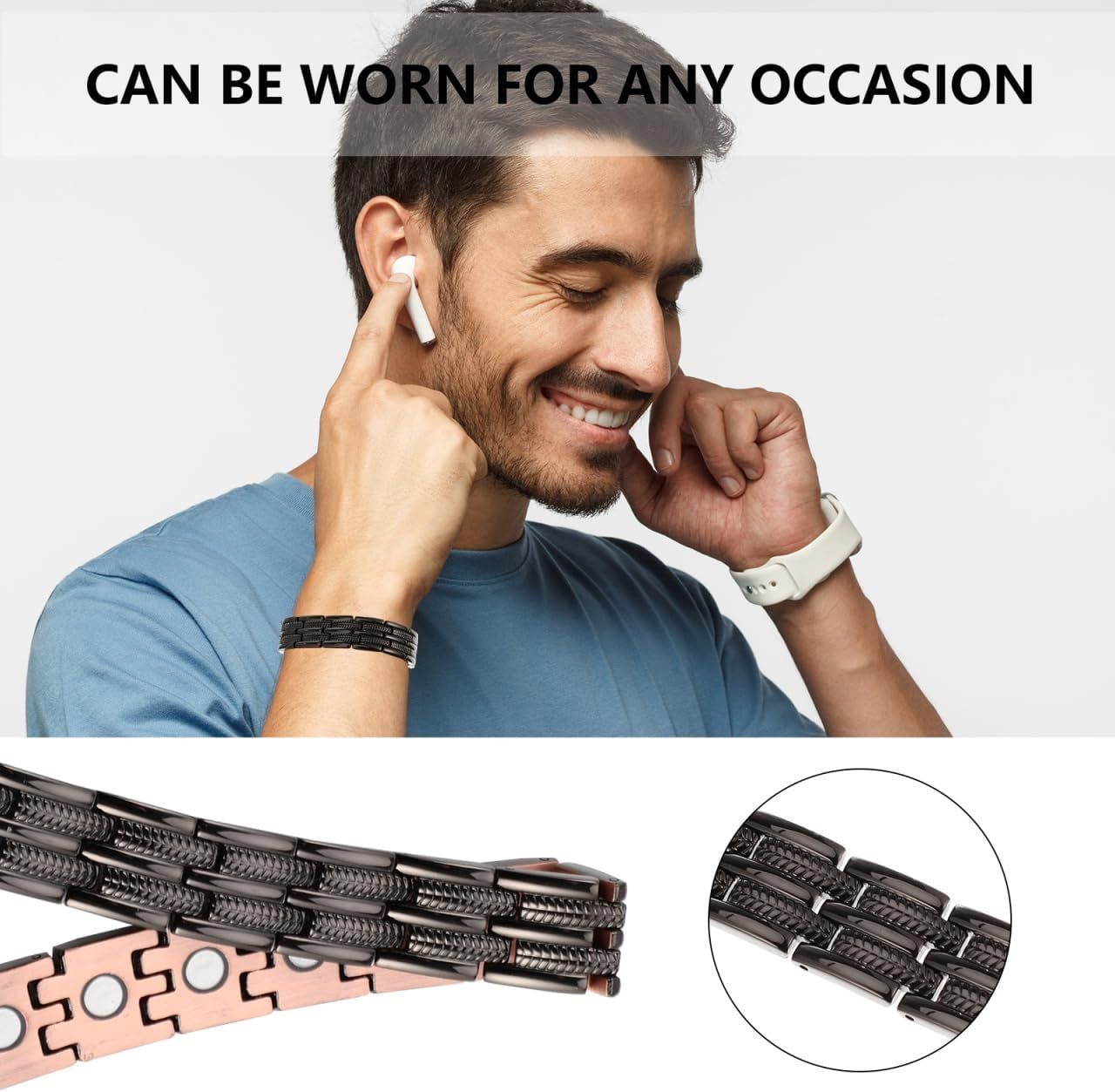 Gatuida Copper Therapy Bracelet for Men Dual-Row Wristband for Health Stylish and Chain Circulation and Muscle Relief image number 5