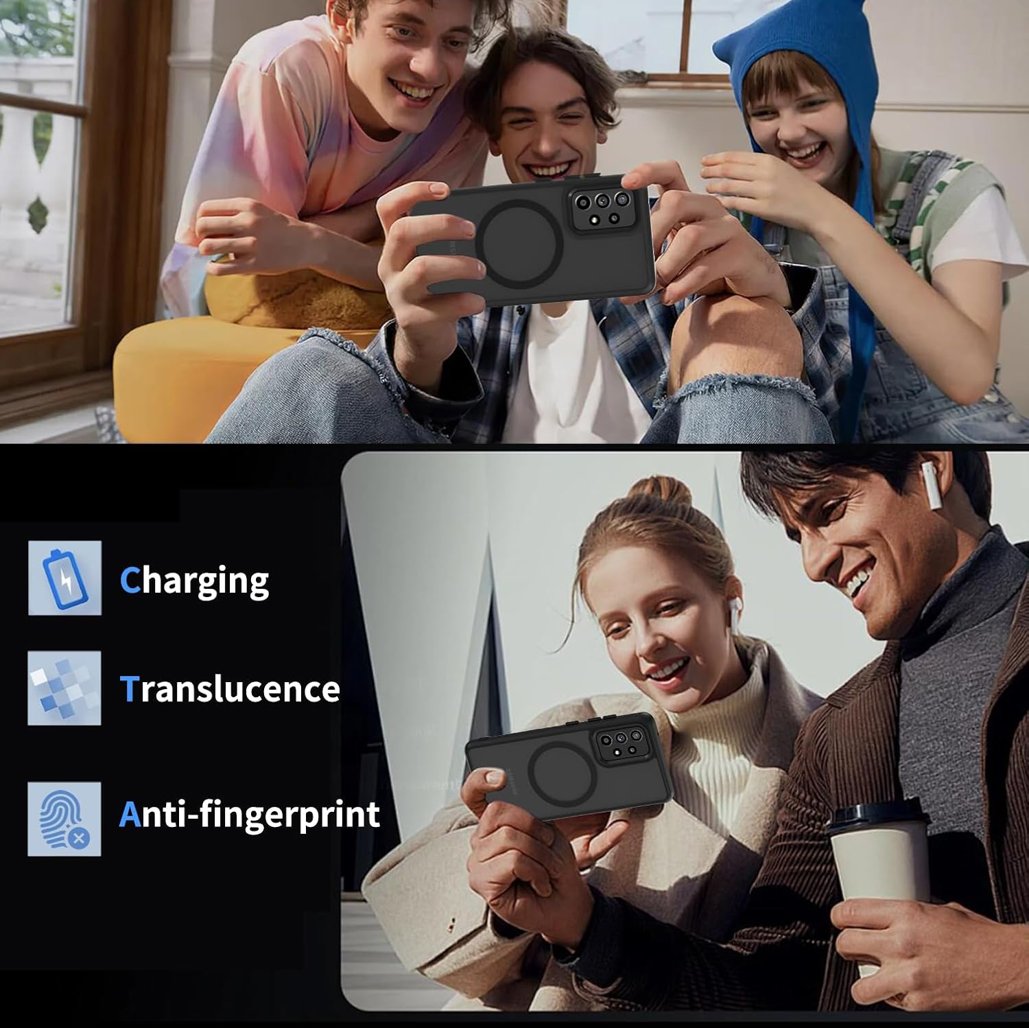 AOMYKE Magnetic Case for Samsung Galaxy A52 / A52S 5G Mobile Phone Case for Samsung Galaxy A52 / A52S 5G Compatible with Magsafe Translucent Matte Anti-Fingerprint PC Back + TPU Bumper - Black