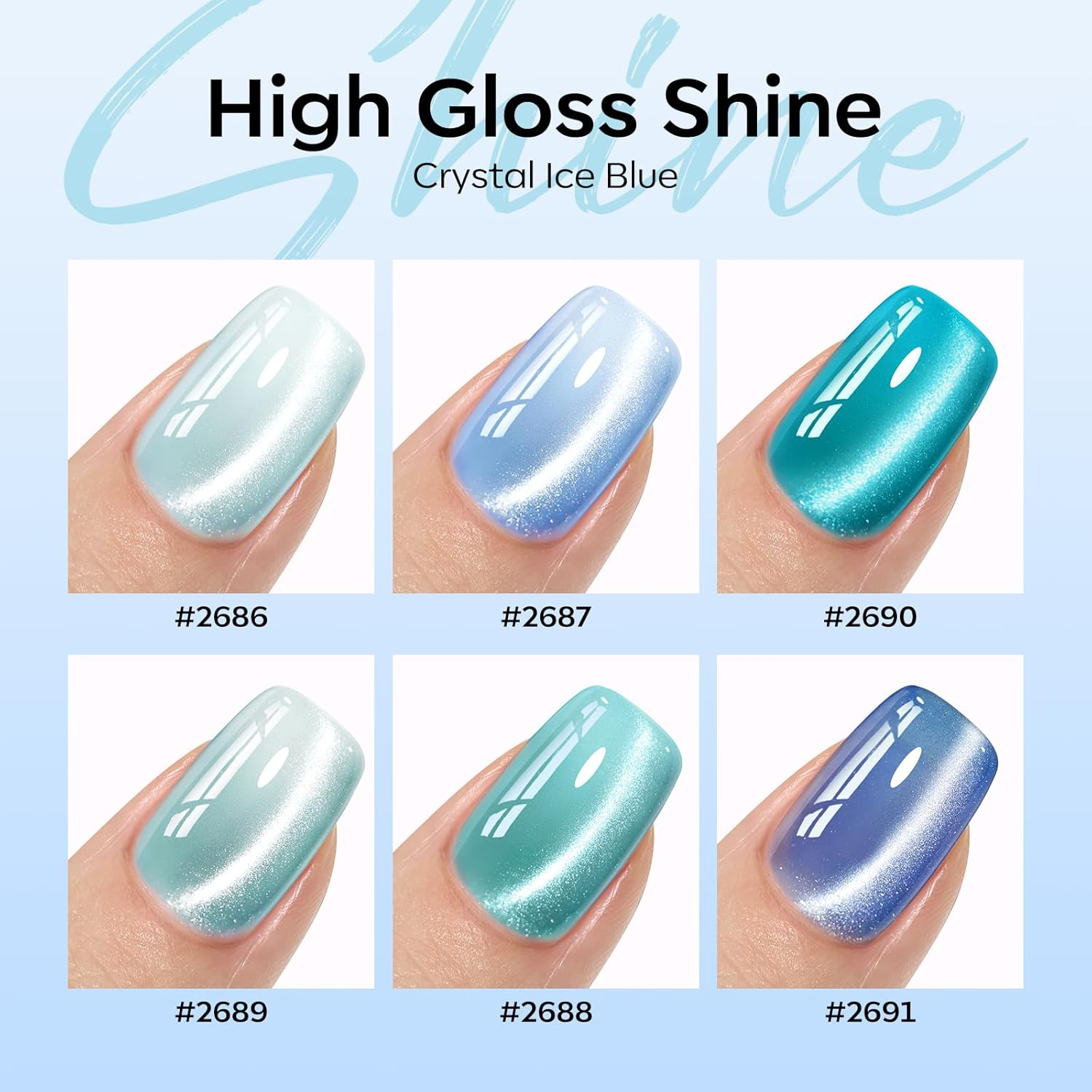 Modelones Cat Eye Gel Nail Polish Set, 6 Colors Light Baby Blue Green 9D Cat Eye Glitter Gel Polish with Magnetic Stick Summer Soak off LED Manicure DIY Salon Gift Starter Kit image number 1