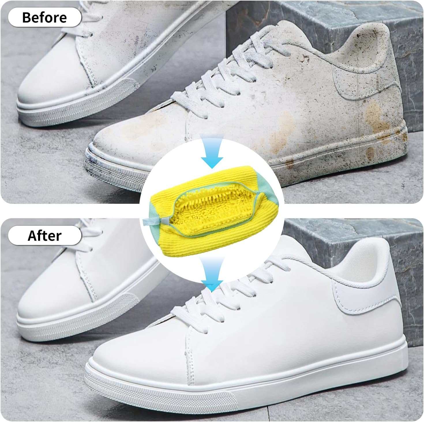 Henkion Reusable Shoe Washing Bags for Machine Washer & Dryer - 360&deg; Cleaning, Durable Zipper, Plush Protection - Fits All Shoe Sizes/Sneakers (Yellow, 2Pcs) - Grey-2Pcs image number 3