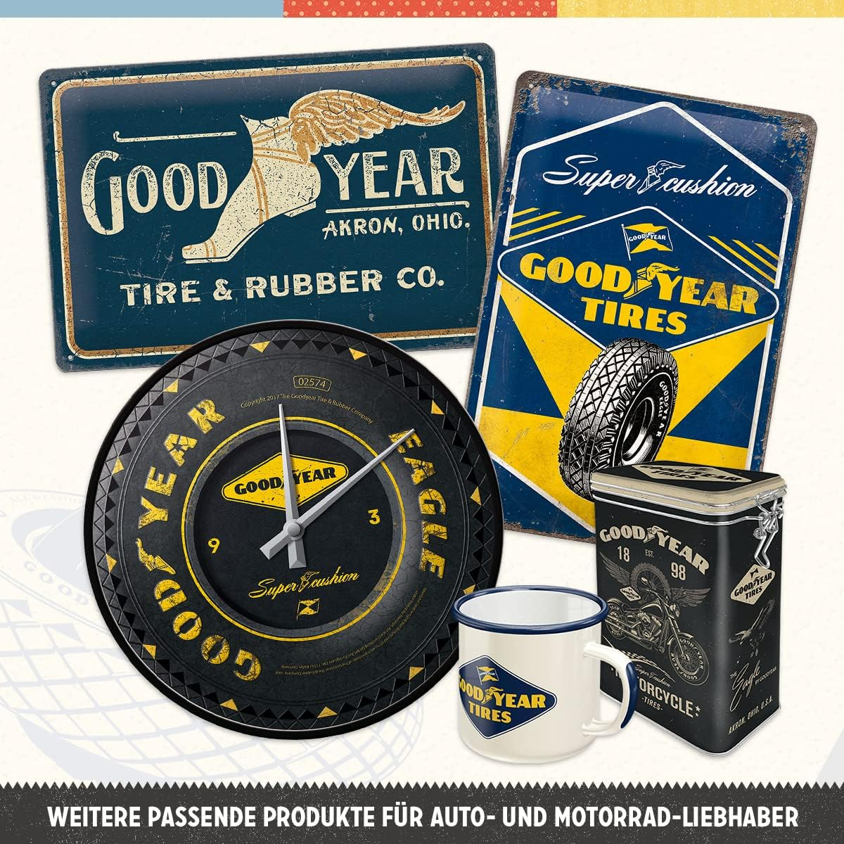 Nostalgic-Art 30745 Goodyear Logo White Biscuit Tin | Storage Box | Metal | with Hinged Lid Storage Jar Flat, Colourful, 23 X 16 X 7 Cm image number 3