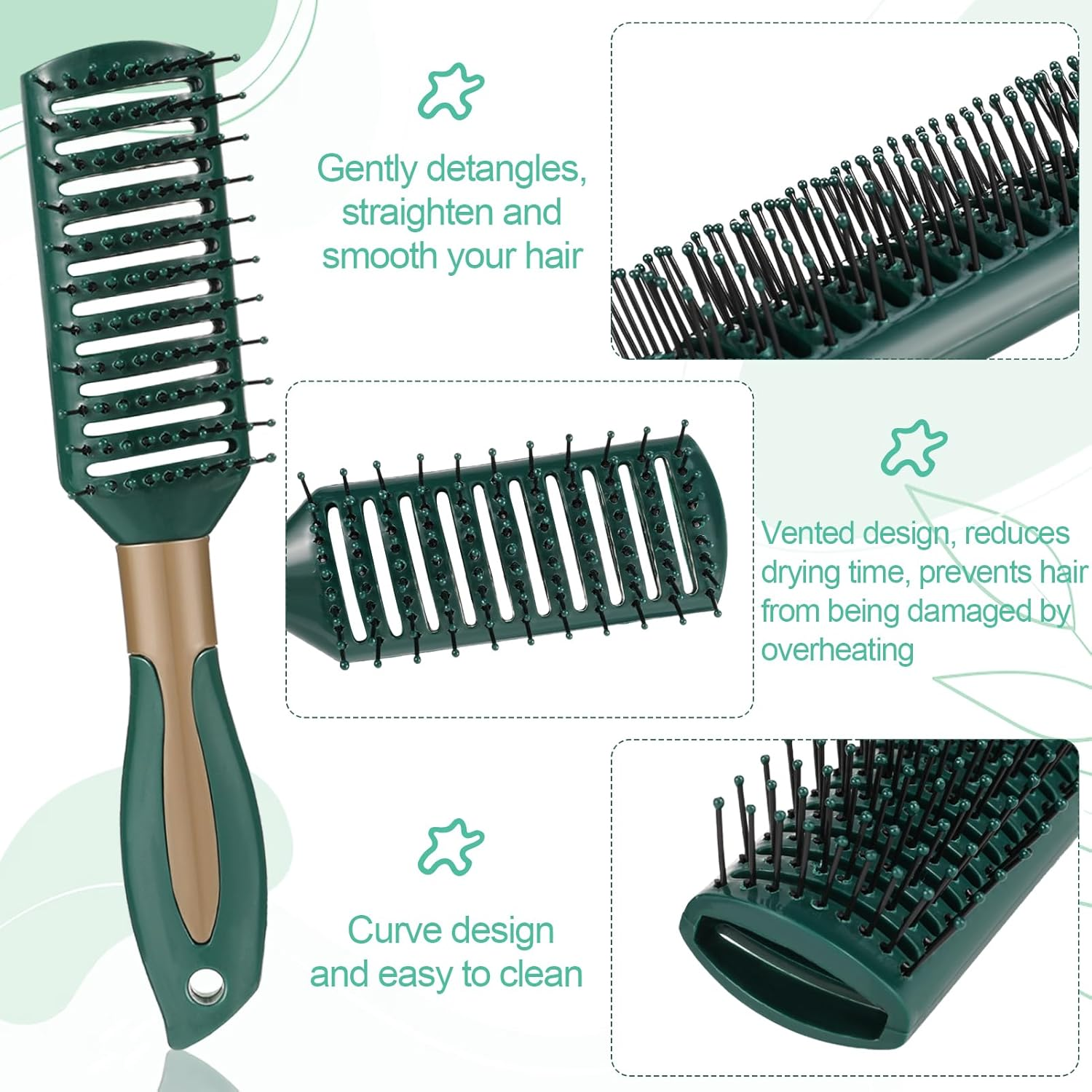 Heyu-Lotus 5 Packs Hair Brush Set, Paddle Brush Women Detangle Hair Brush, Wet Hair Brush Detangling Paddle Brush Anti-Static Curly Hair Brush Detangling Hair Brush Set for Home Salon Supplies image number 2