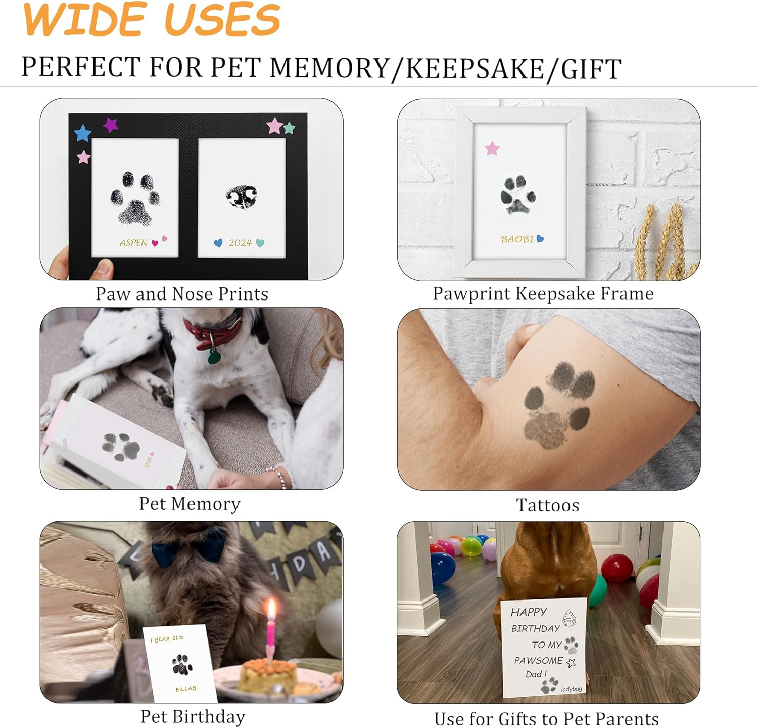 Inkless Pet Paw Print Kit,No-Mess Dog/Cat Nose & Paw Impression Set,Memorial Keepsake Cards, 2 Sizes, Quick-Dry & Vet-Safe (Gold, Small-Medium 4-Pack) image number 4