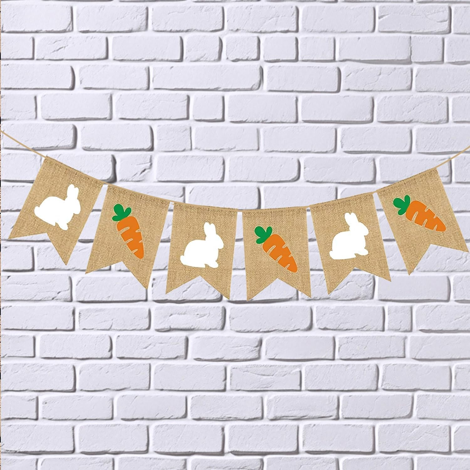Easter Burlap Banner, Easter Bunny Garland Design, Easters Banner for Home Office School and Carrot Garland Decorations Outdoor Party Supply image number 2