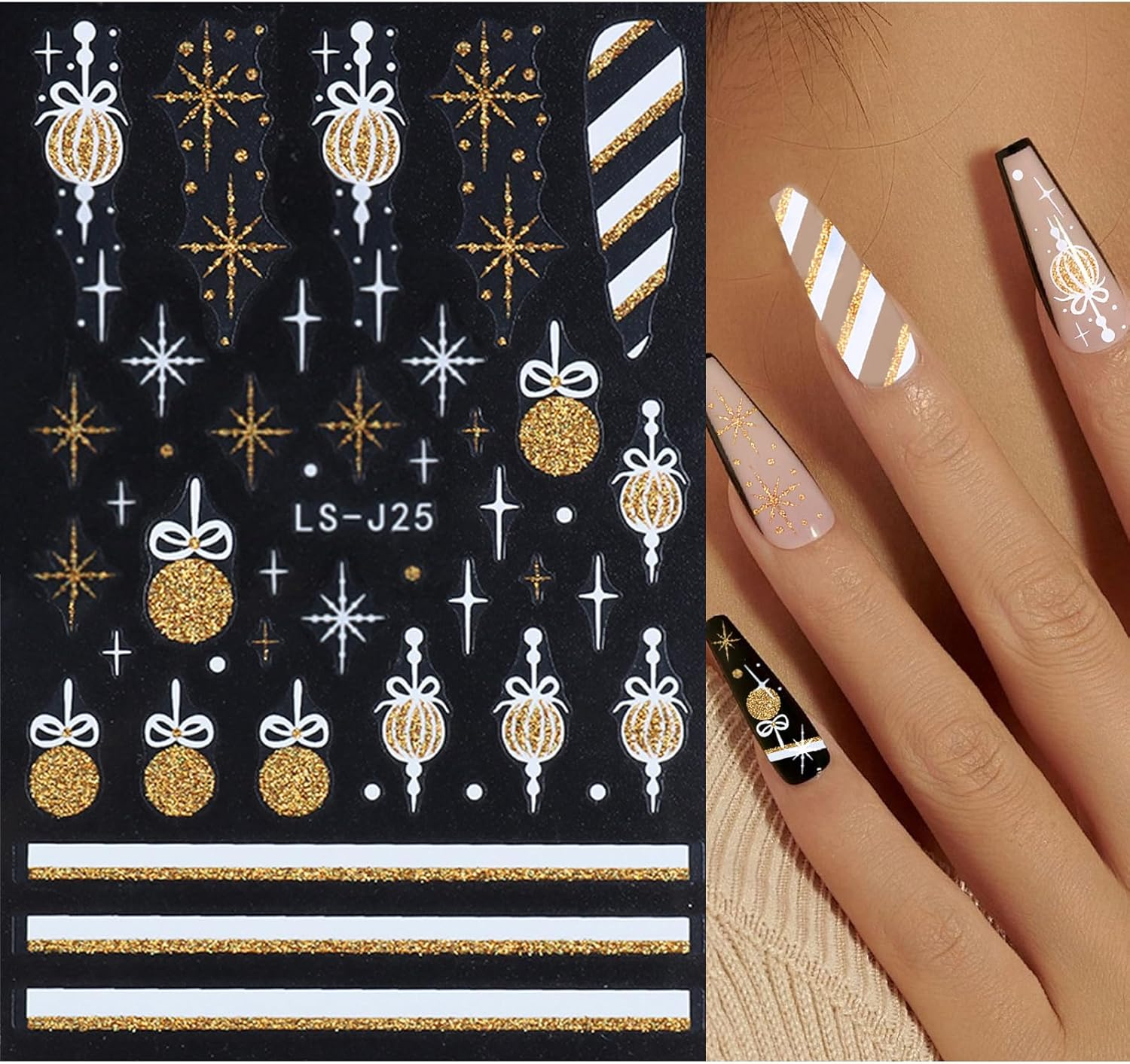 Nail Stickers Christmas Snowflakes 6 Sheets Nail Art Stickers Self-Adhesive Nail Stickers and 1 Tweezers Winter Elk Snowflake Gold Silver Glitter Decoration Stickers Nail Design Accessories Set E - Set F image number 6