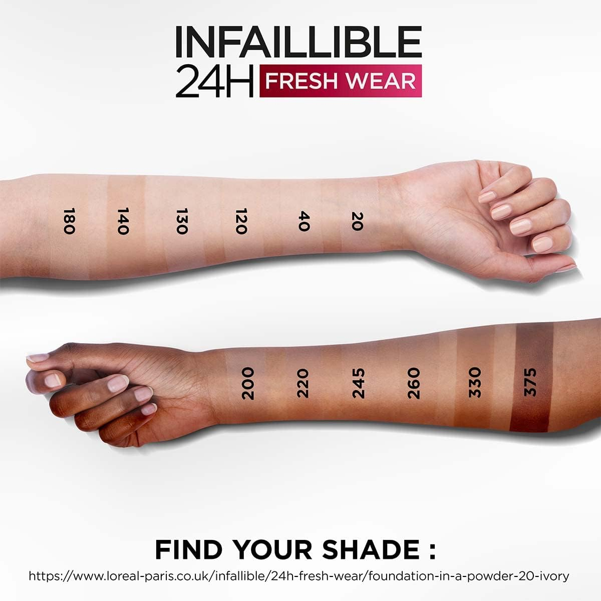 L'Or&eacute;al Paris Waterproof Make-Up with High Coverage, Opaque Compact Powder, Matte Finish, 24-Hour Hold, Infaillible 24H Fresh Wear Foundation, No. 260 Golden Sun, 9 G - No. 40 Cashmere image number 6