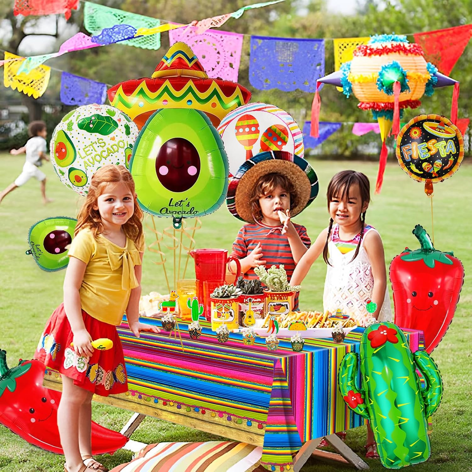 Fiesta Party Decorations Set - Pack of 15, Taco Llama Cactus Avocado Chili Sombrero Balloons for Mexican Theme Baby Shower, Big Taco Party Decor