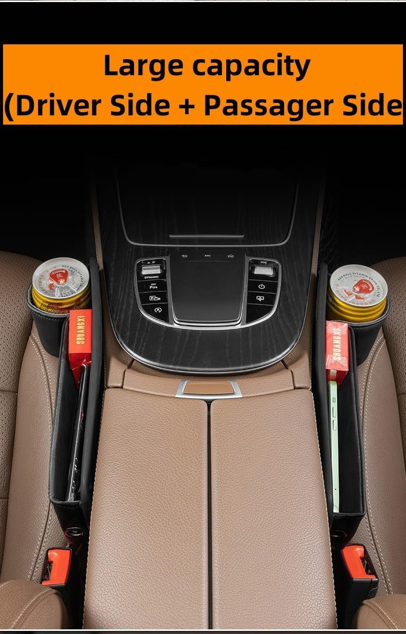 2 Pack Car Leather Cup Holder Gap Bag, Seat Gap Storage Box, Adjustable Car Seat Storage Box, Car Seat Gap Organizer, for Glasses Phones Keys and Cards (Driver Side Passager Side) image number 5