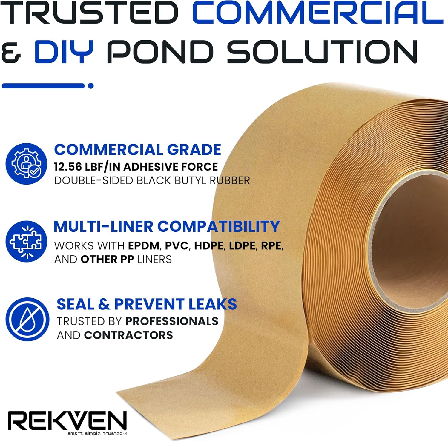 Pond Liner Seam Tape Kit - 60 Feet X 3 Inch - Double Sided Butyl Tape - Bond Seal or Repair EPDM PVC HDPE LDPE RPE LLDPE - Perfect for Small or Large Fish and Koi Ponds Waterfalls and Water Features image number 5