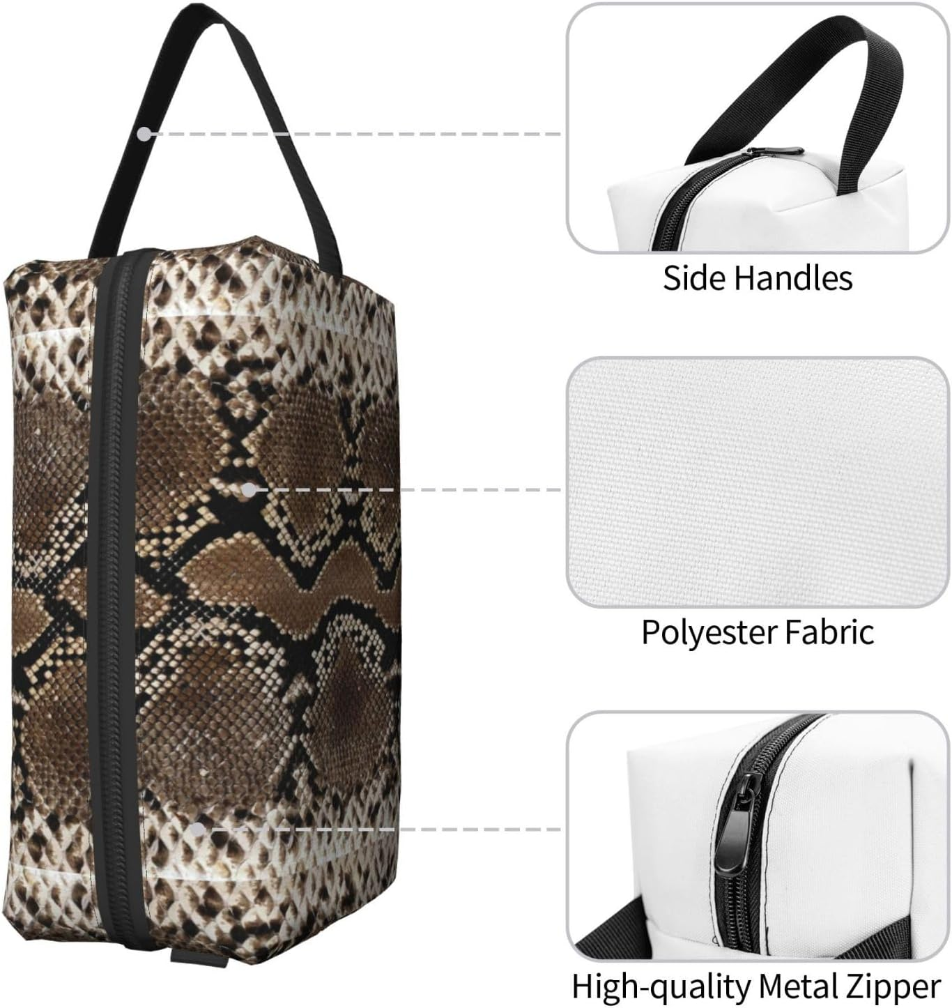 Cozimangoe Toiletry Bag for Travel, Large Padded with Handle Makeup Bags Shaving Cosmetics Toiletries Accessories Gym, Personalized Snakeskin Brown image number 3