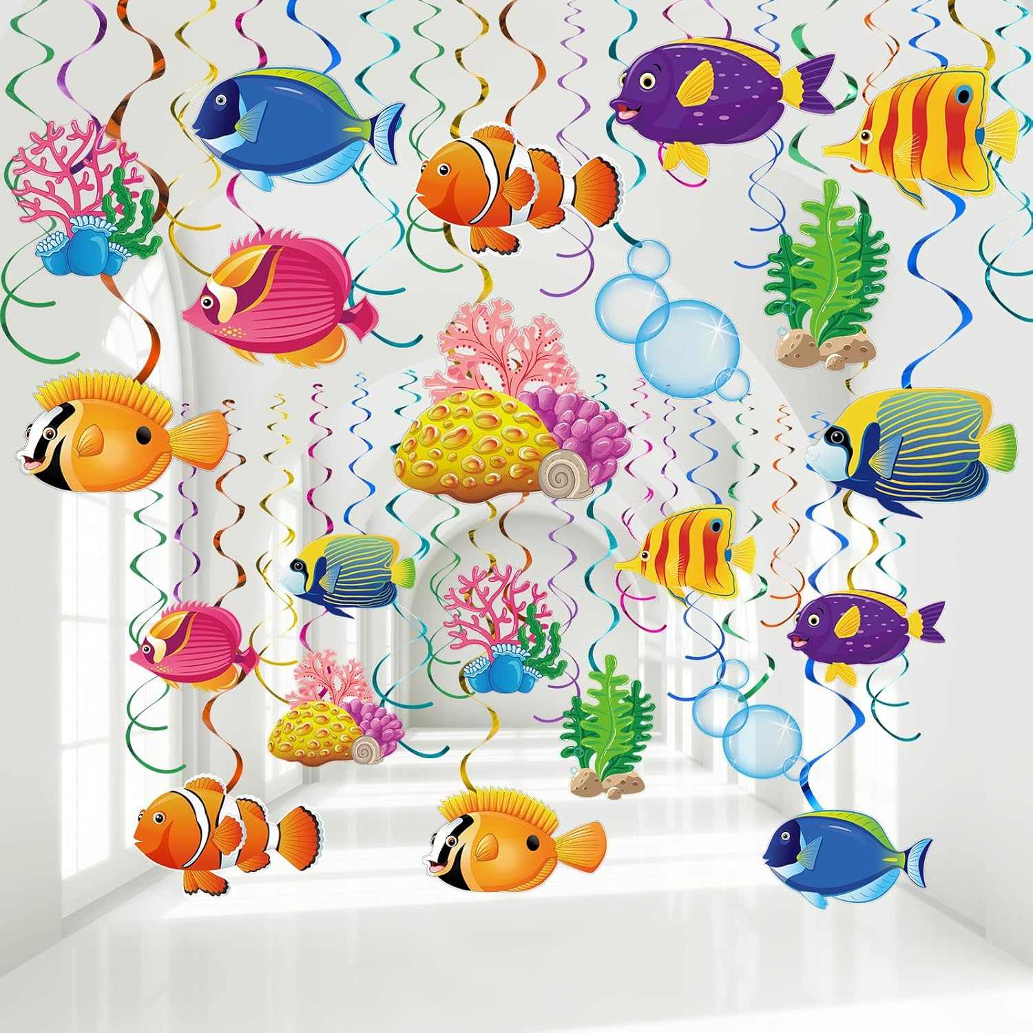 30 Pcs Tropical Fish Hanging Swirls under the Sea Party Decorations Ceiling Decor for Boys Girls Kids Ocean Themed Party Mermaid Creatures Baby Beach Party Supplies under the Sea Decor (Fish Style) image number 1