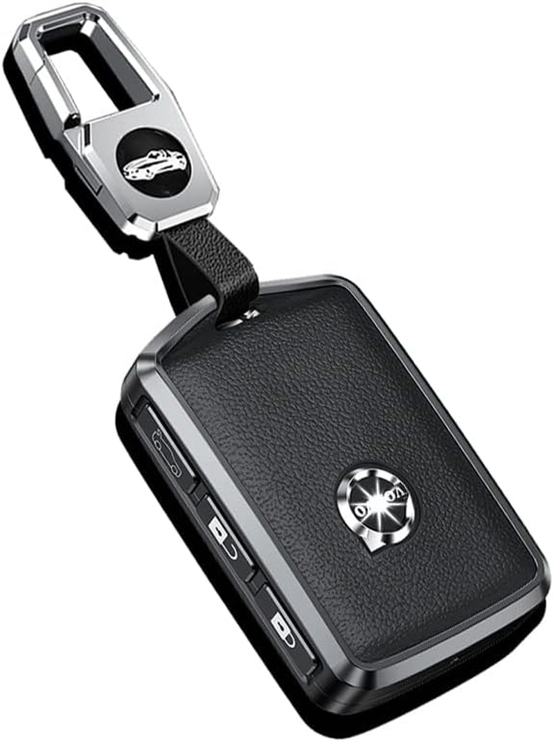 HIBEYO Alloy Leather Texture Car Key Fob Cover with Keychain Fits for Volvo XC90 XC60 XC40 S60 S90 V60 Polestar 1 T5 Car Key Case Cover Jacket Smart Remote Car Key Holder Key Shell 3 Button Blue