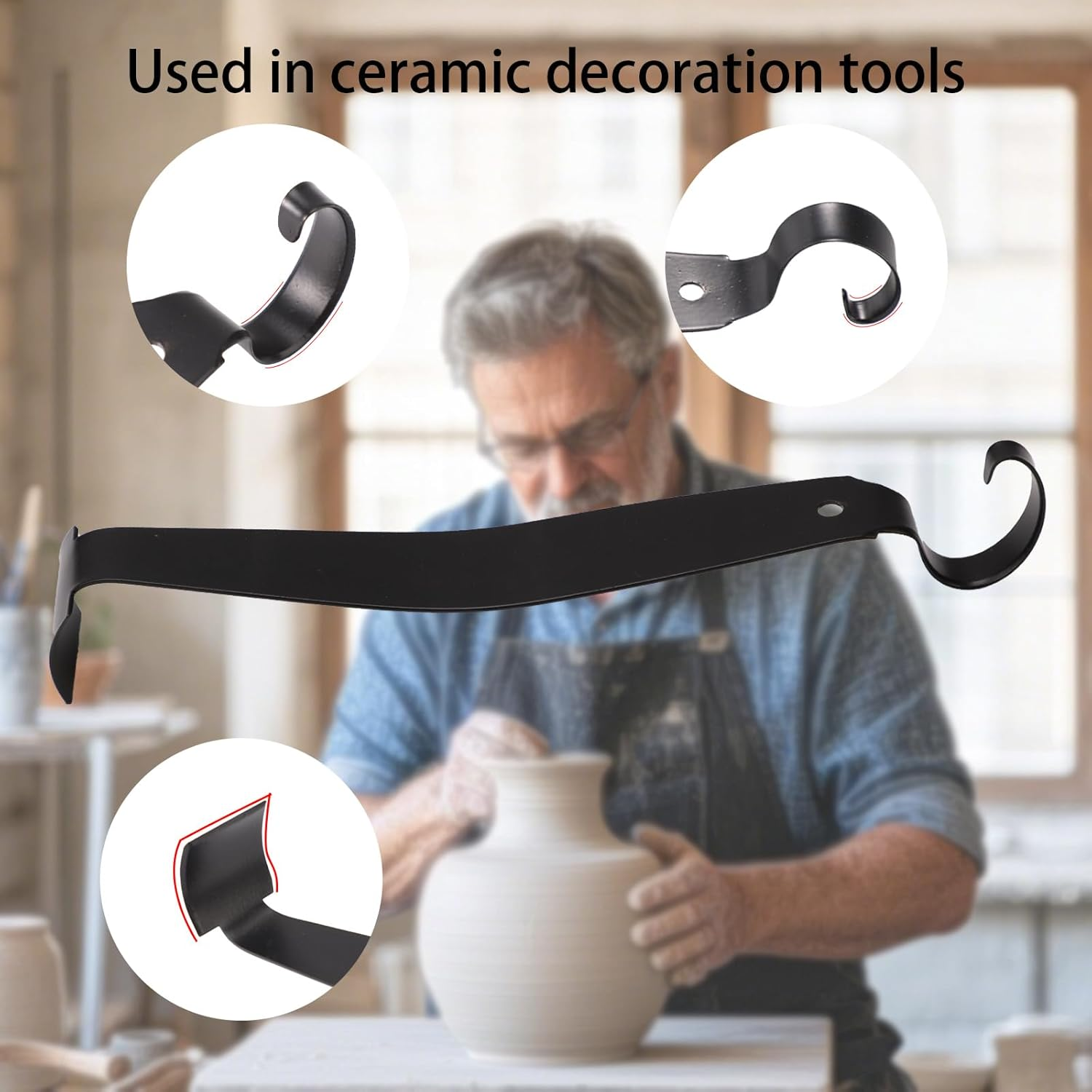 Lyreh Pottery Trimming Tool, Stainless Steel Ceramic Trimming Tool Double Ended Clay Trim for Pottery and Clay Artists (Black) image number 1