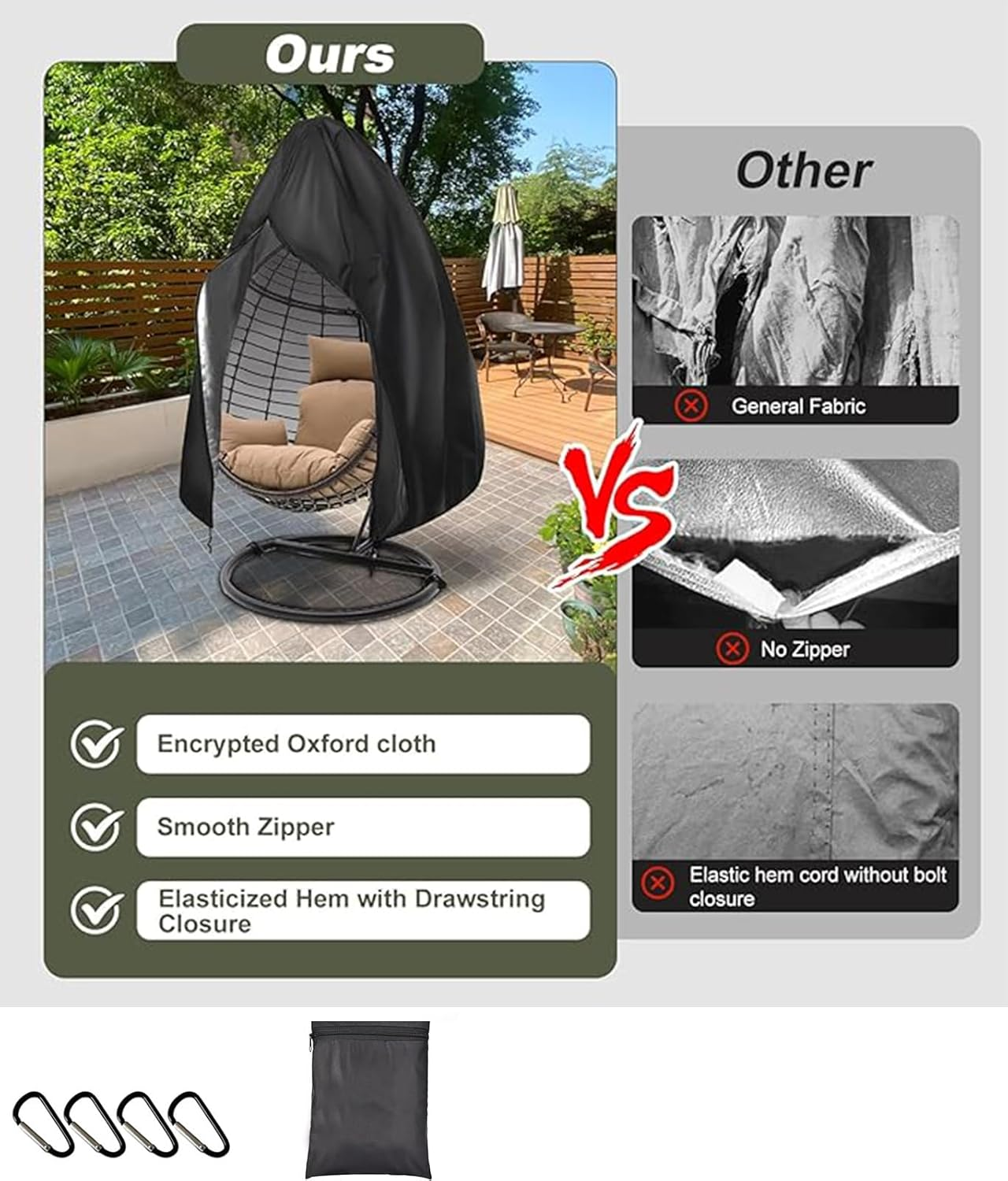 "Patio Swing Chair Cover, Waterproof Egg Chair Covers for Outdoor Furniture, Windproof Swing Egg - Shaped Furniture Covers with Zipper & Drawstring for Open - Air Spaces " image number 6