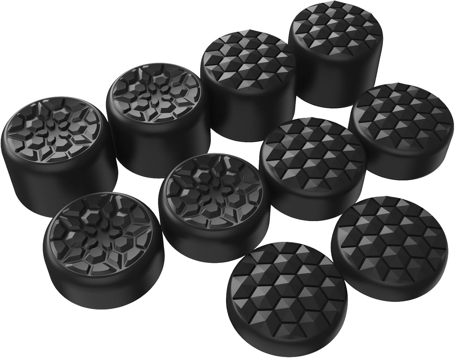 Black Ergonomic Stick Caps Thumb Grips for Steam Deck LCD & OLED, for PS Portal Remote Player - with 3 Height Convex and Concave - Diamond Grain & Crack Bomb Design, Set of 10 image number 1