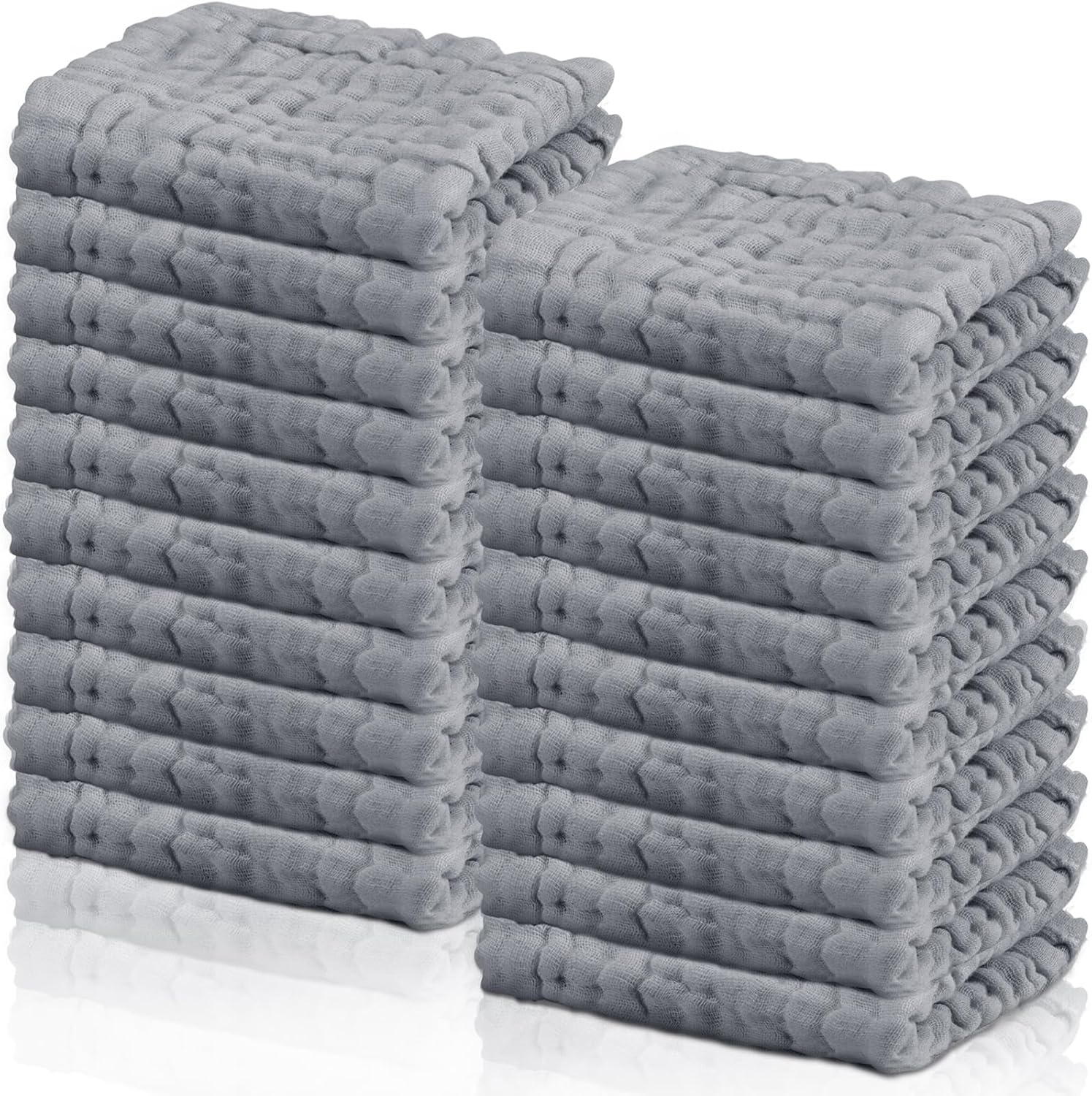 Breling 20 Pcs Baby Muslin Washcloth 12 X 12 Inch 100% Cotton Soft and Absorbent Muslin Washcloth Burp Cloth Wipe Newborn Face Towel for Baby Boy Girl Sensitive Skin(White, Light Blue, Blue)