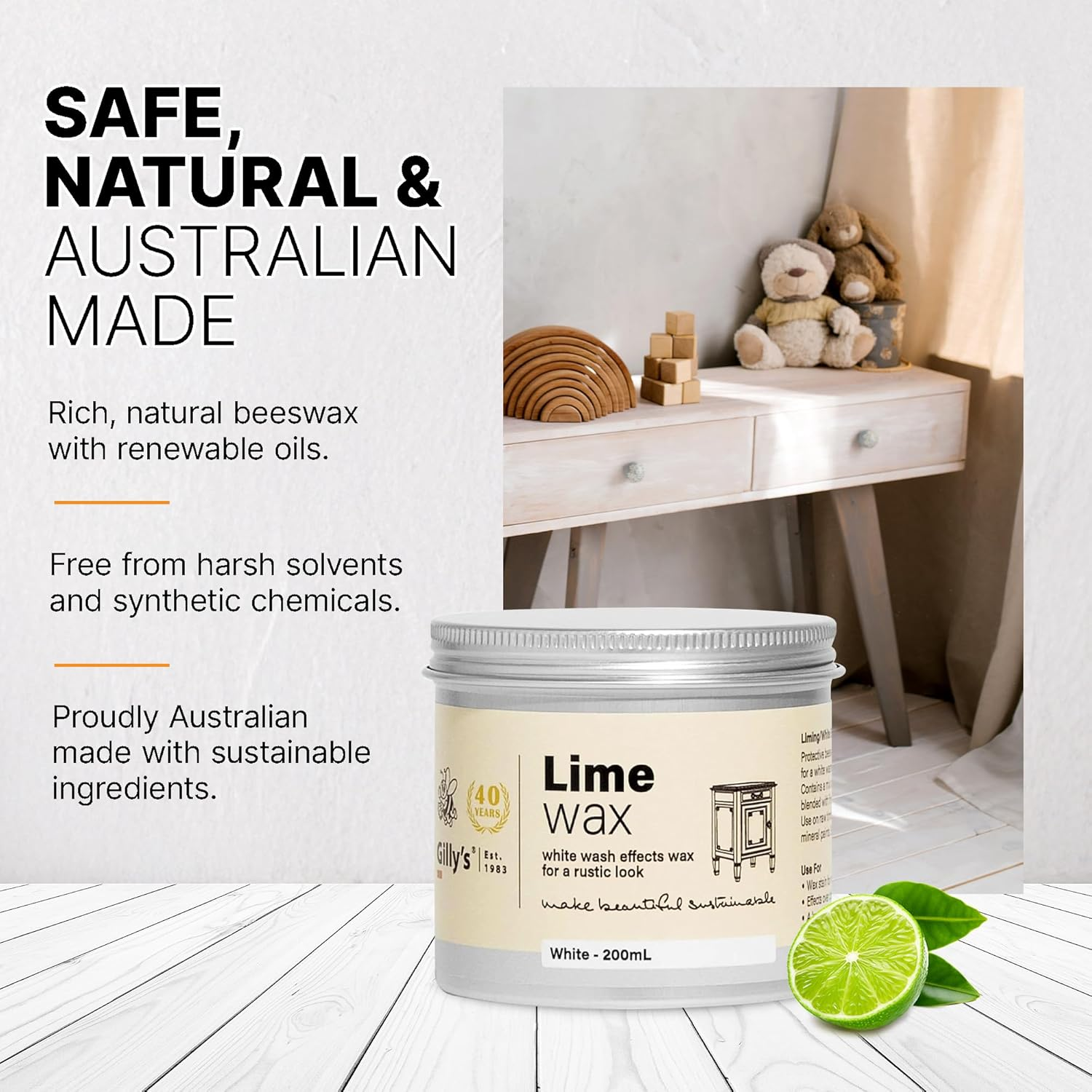 Gilly'S Lime Wax 200Ml &ndash; White Effects Wax for Timber & Chalk Paint Finishes | Create a Whitewashed or Liming Effect | Natural Blend of Waxes, Oils & Titanium Dioxide