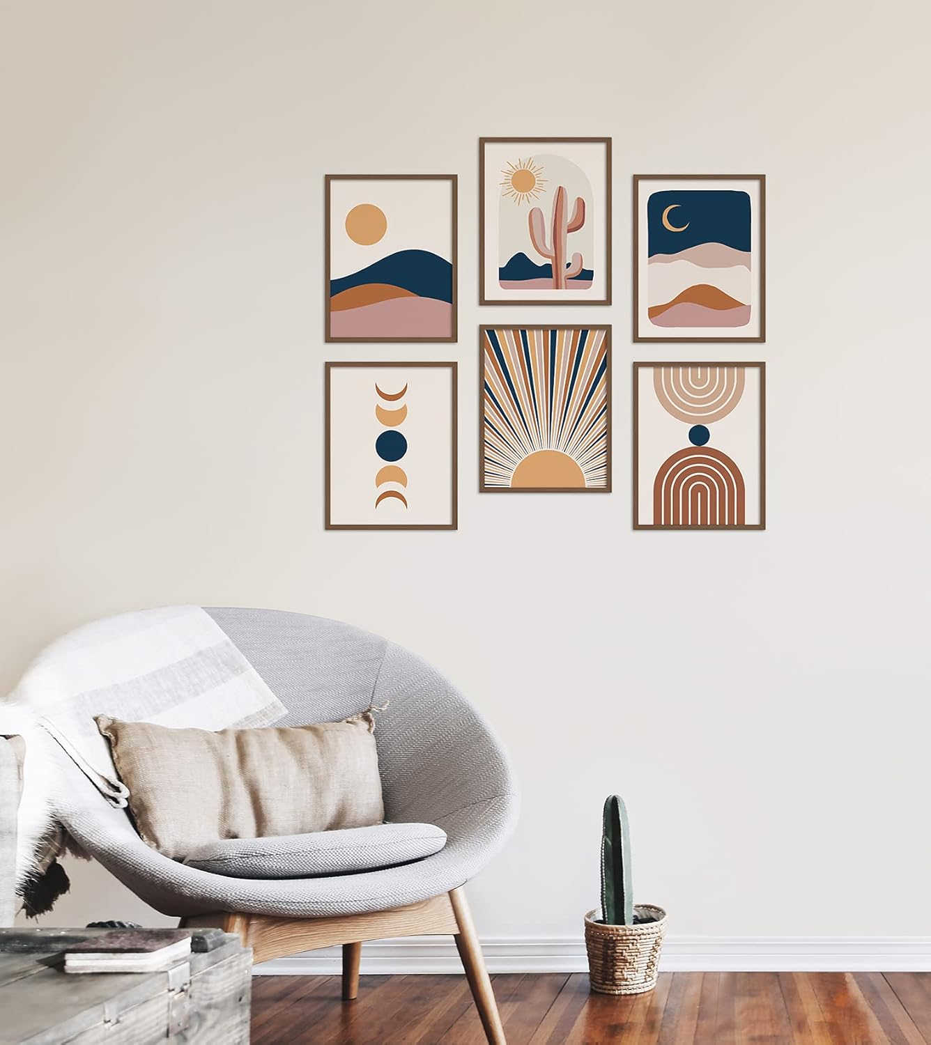 Boho Wall Art Prints Room Decor 8X10 Set of 6 Boho Posters, Mid Century Modern Prints for Wall Art, Sun Moon Desert Bedroom Decor image number 2