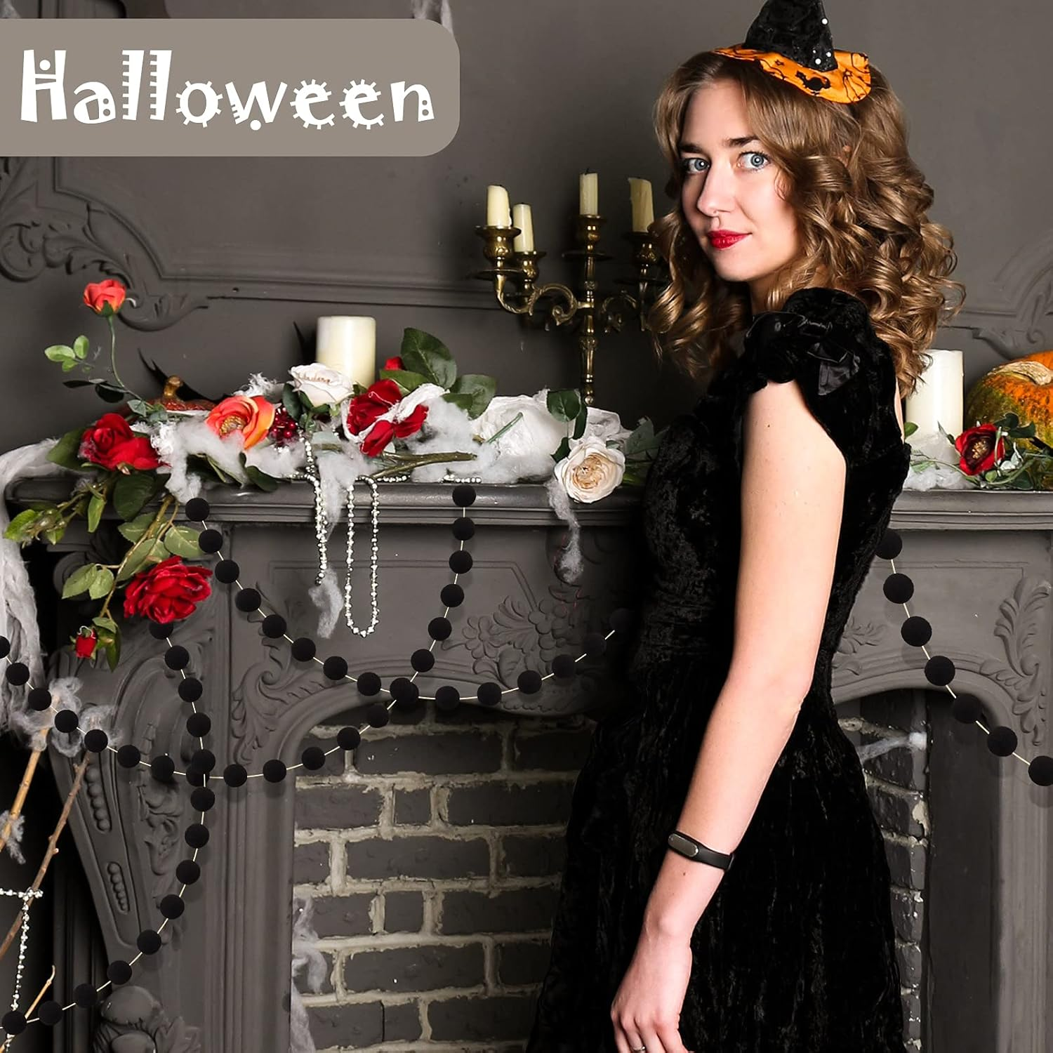 Tegeme 4 Pieces Felt Pom Poms Garland Ball 6.6Ft Hanging Banner Ball Garland for Wall Decoration Festivals Room Home Wedding Birthday Party(Black) - White image number 2