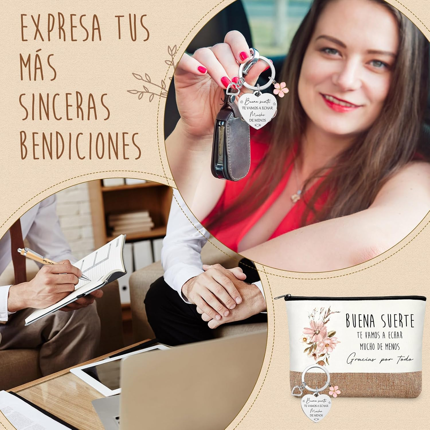 Xuniea Pack of 3 Farewell Gifts for Colleagues Employees Women Cosmetic Bag Ballpoint Pen Keychain Thank You Christmas image number 1