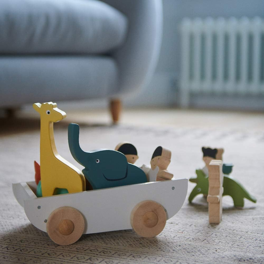Tender Leaf Toys the Friend Ship - Wooden Wheeled Boat of Chunky Animals and Children