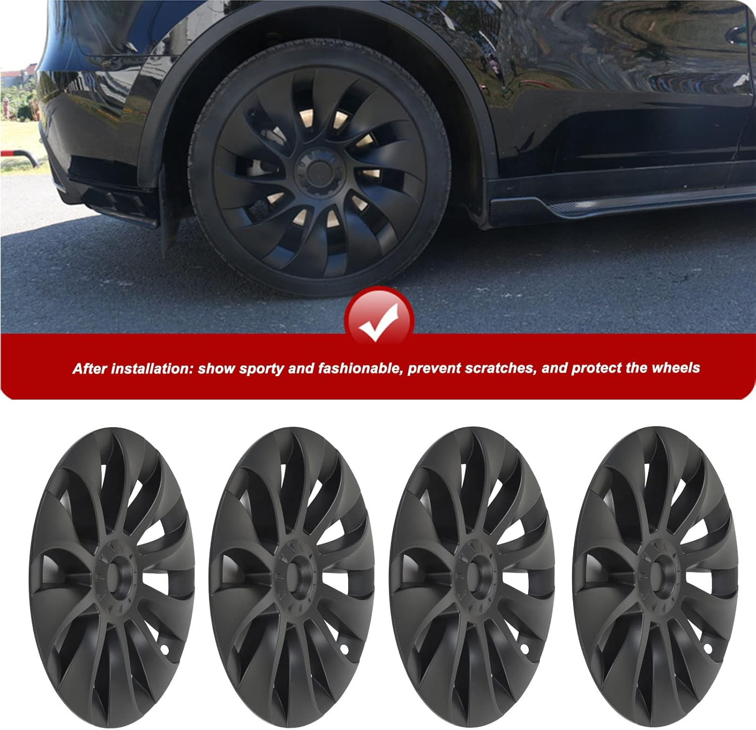 Wheel Hubcap for Model Y 2020‑2023, Hubcap Wheel Cover Replacement, 20 Inch Hubcaps Set of 4, Cool Style Stylish Design, Waterproof and Stable Usage