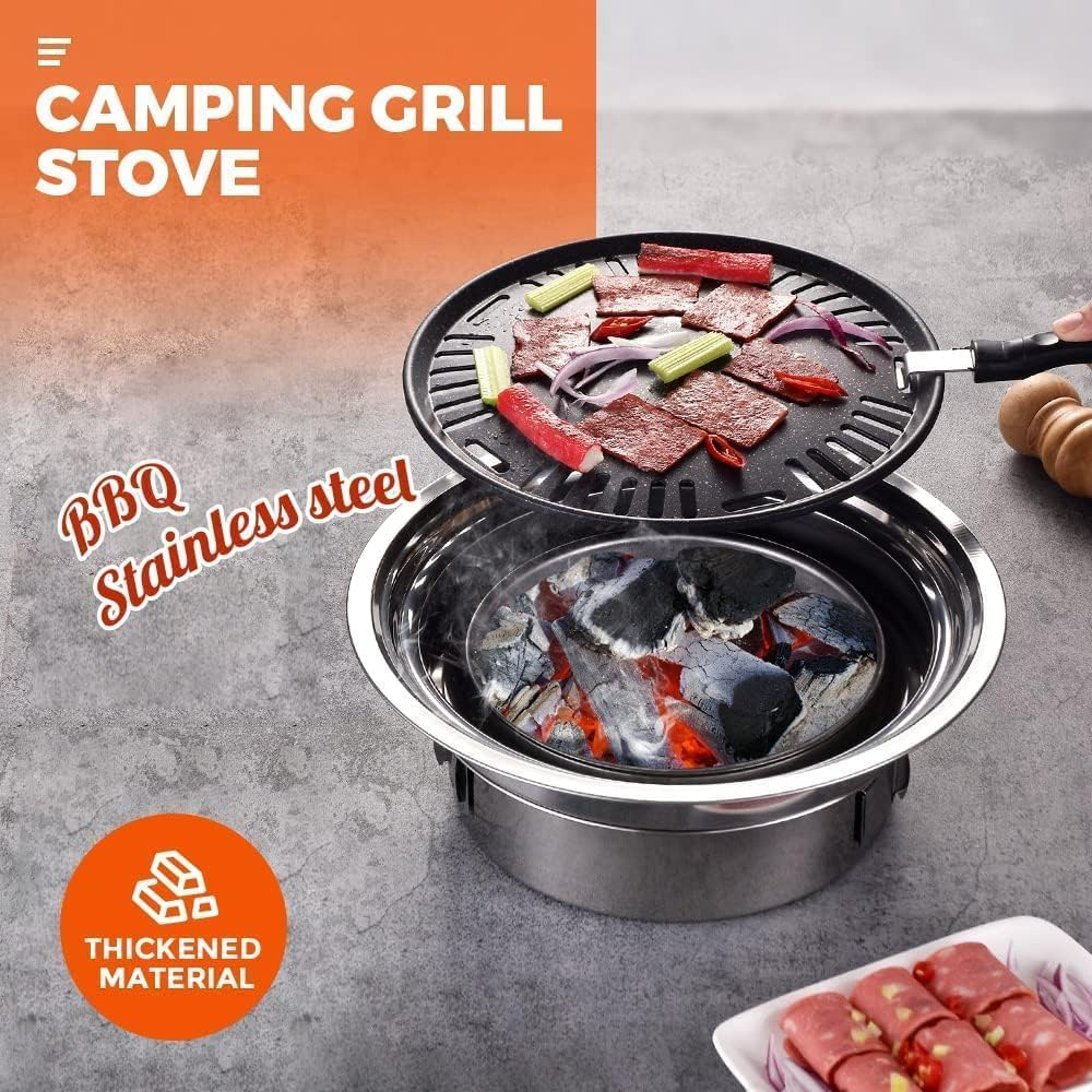 Household Korean BBQ Grill, Multifunctional Charcoal Barbecue Grill, Portable Camping Grill Stove with Two Vents, Tabletop Smoker Grill for Camping, Party and Outdoor Events image number 2