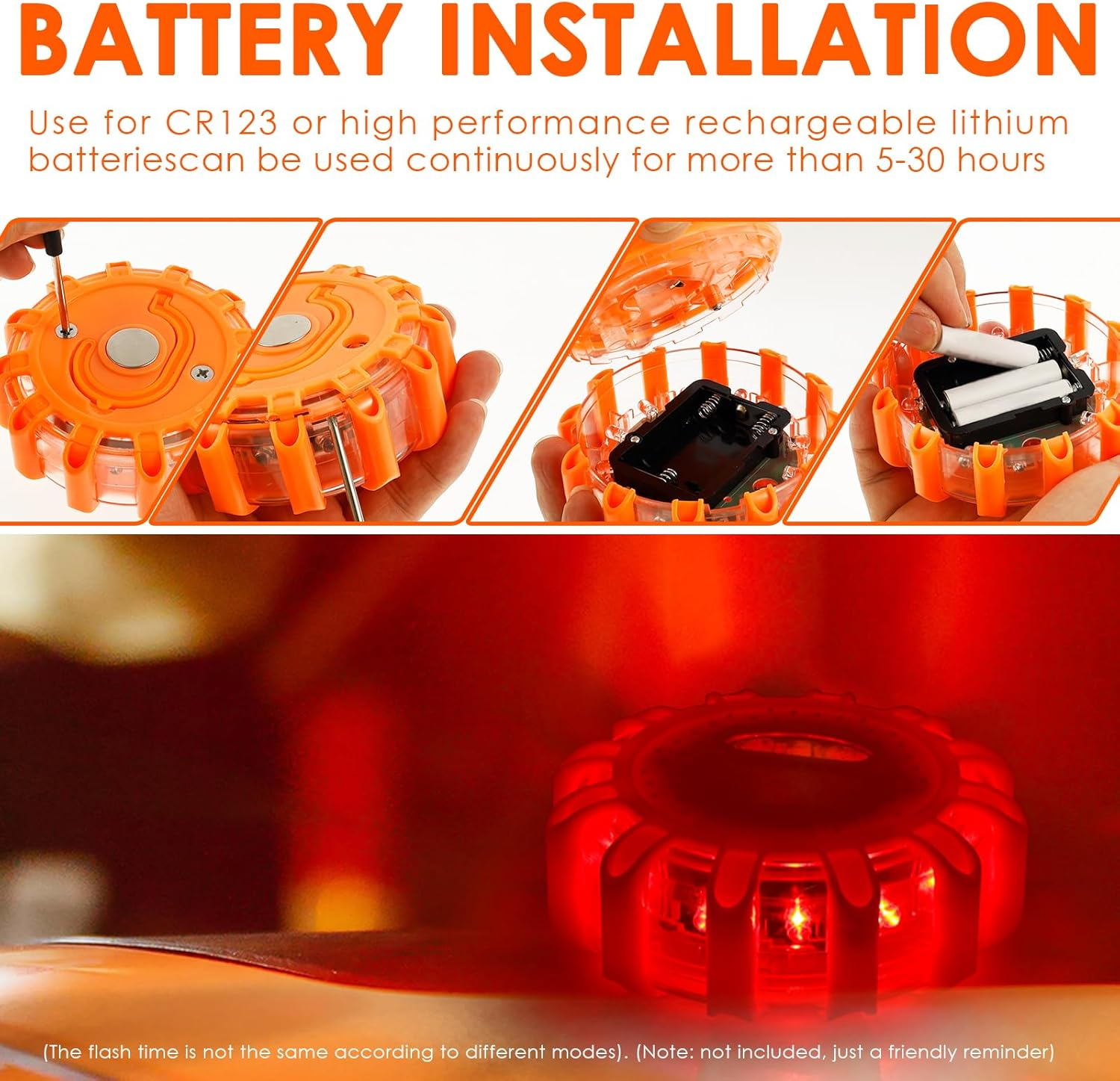 3Pcs LED Road Flares Emergency Safety Warning Light Kit with 9 Glow Modes Rechargeable Design for Vehicles and Boat(Orange) image number 1