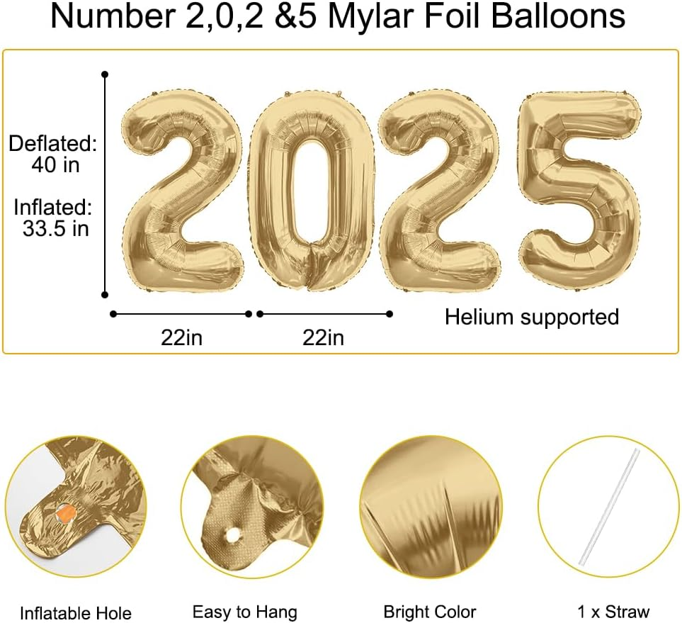 2025 Balloons Mute Gold 2025 Number Balloons New Year Decorations 2025 Numbers 40 Inch Large 2025 Mylar Foil Balloons for 2025 New Years Eve Party Supplies Graduation Christmas Birthday Anniversary image number 4