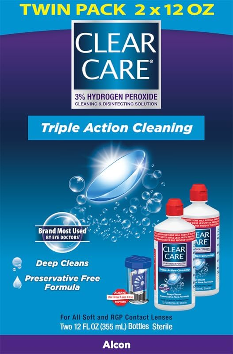 CLEAR CARE Contact Lens Cleaner Solution with Lens Case, Twin Pack, 12-Ounces Each