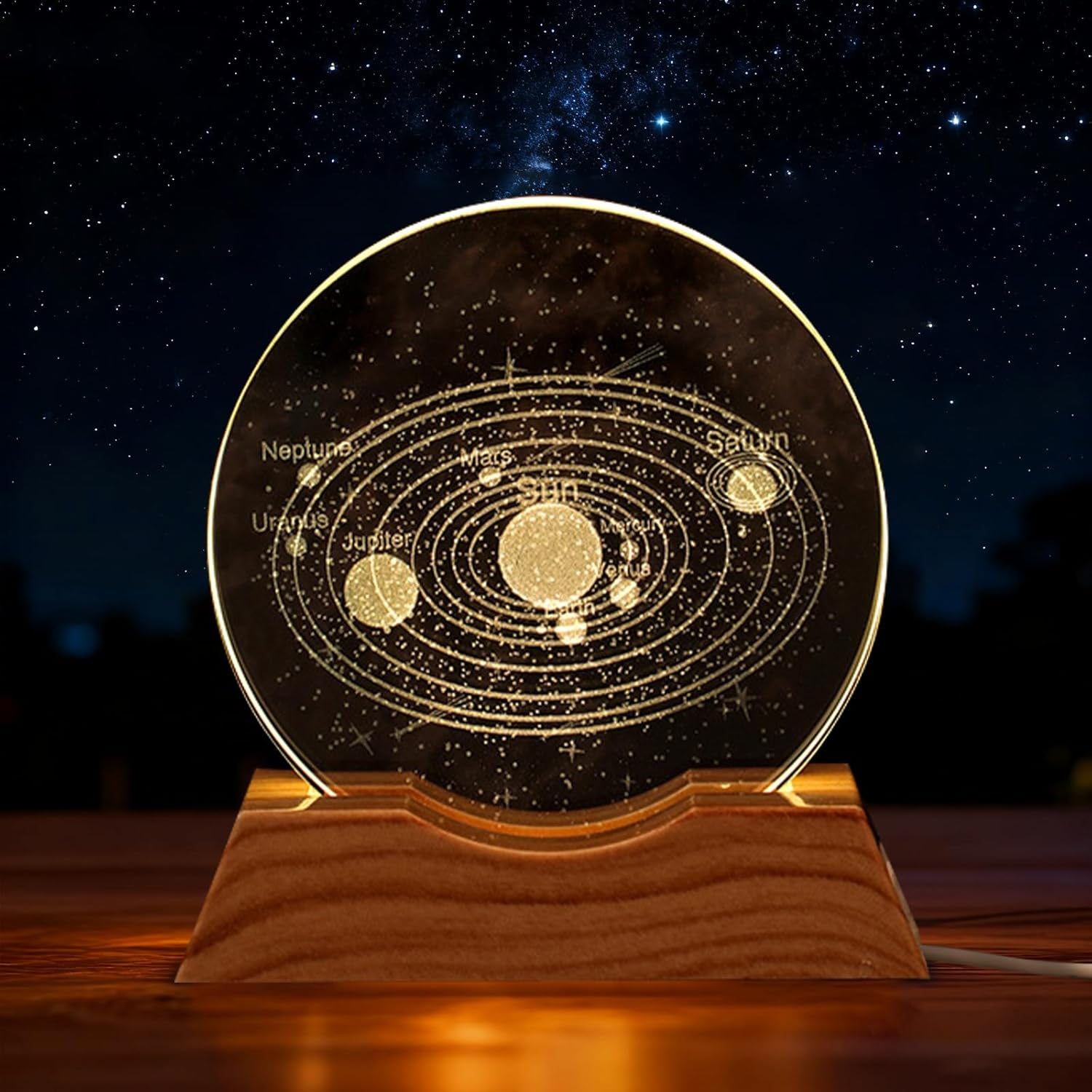 Pack of 2 3D Planet Crystal Ball Night Light with Base Solar System Crystal Ball Creative Night Scene Astronomy Ball 3D Solar System Crystal Ball for Christmas Valentine'S Day Birthday Home Decor image number 5