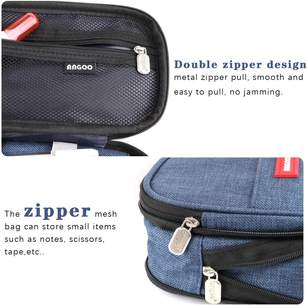 Isuperb Pencil Case Large Capacity Student Canvas Pencil Case Storage Bag Double Zipper Pencil Box for School, Navy Blue, Classic image number 3