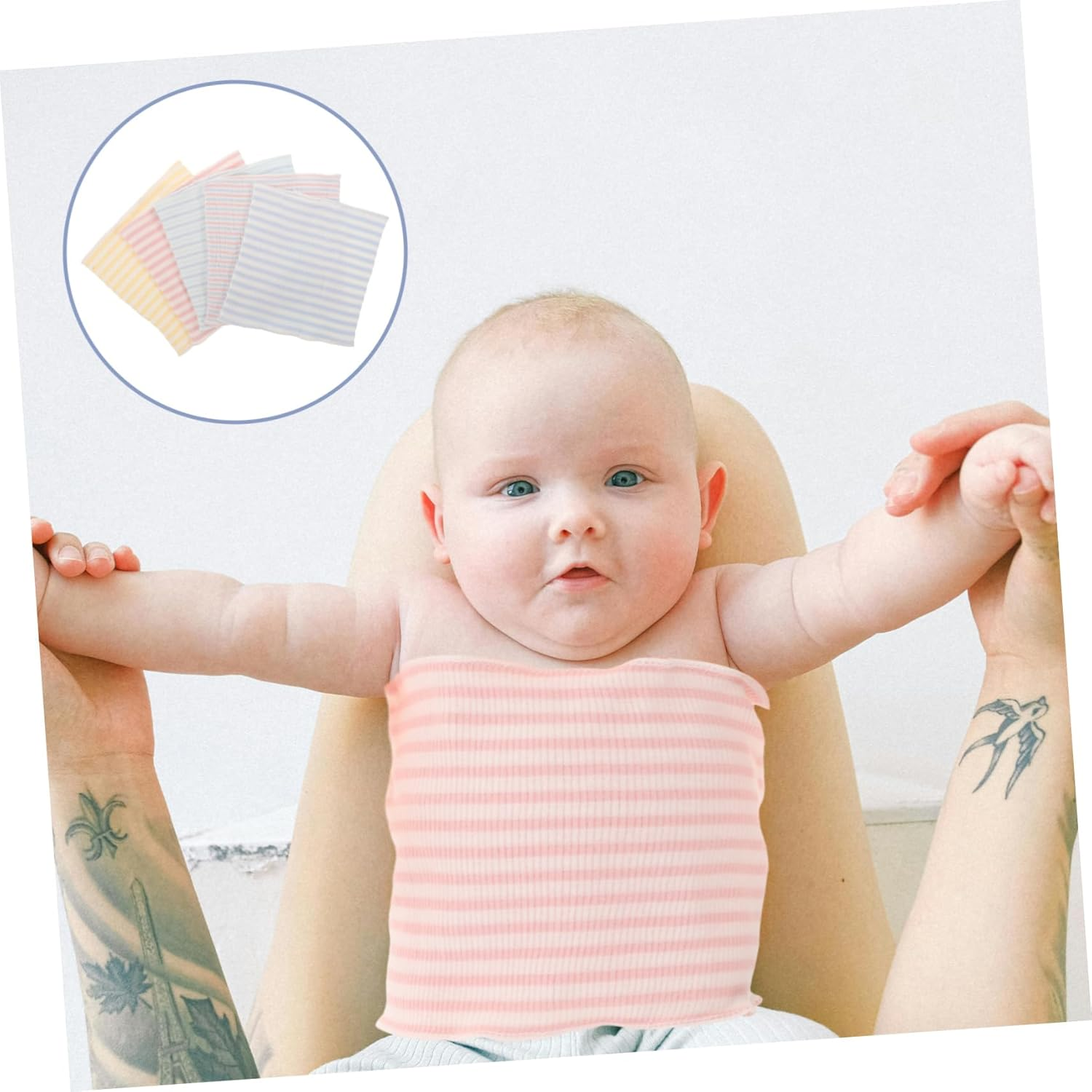 10Pcs Baby Belly Band Cotton Navel Bands for Newborns Breathable Infant Belly Wraps in Blue White Pink and Green image number 1