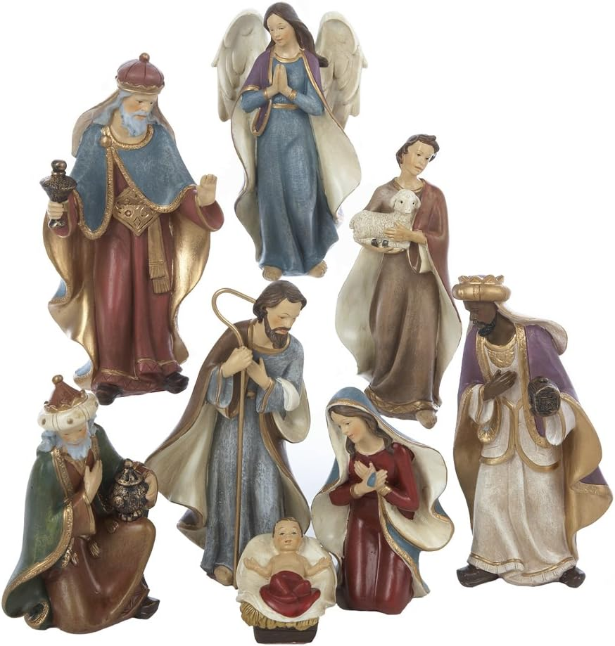 Kurt Adler Resin Nativity Figurine Set, 9-Inch, Set of 8