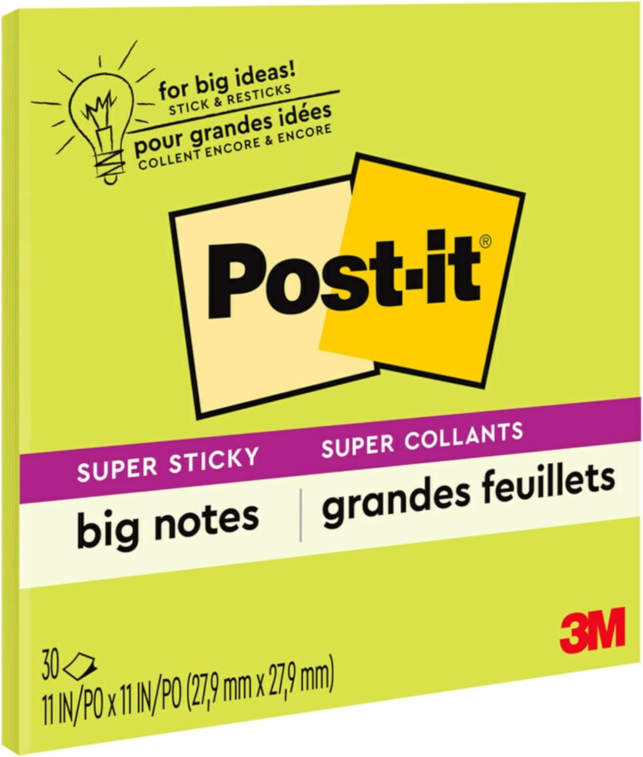 Post-It Super Sticky Big Notes, 11 in X 11 In, 1 Pad, 2X the Sticking Power, Neon Green (BN11G) image number 4